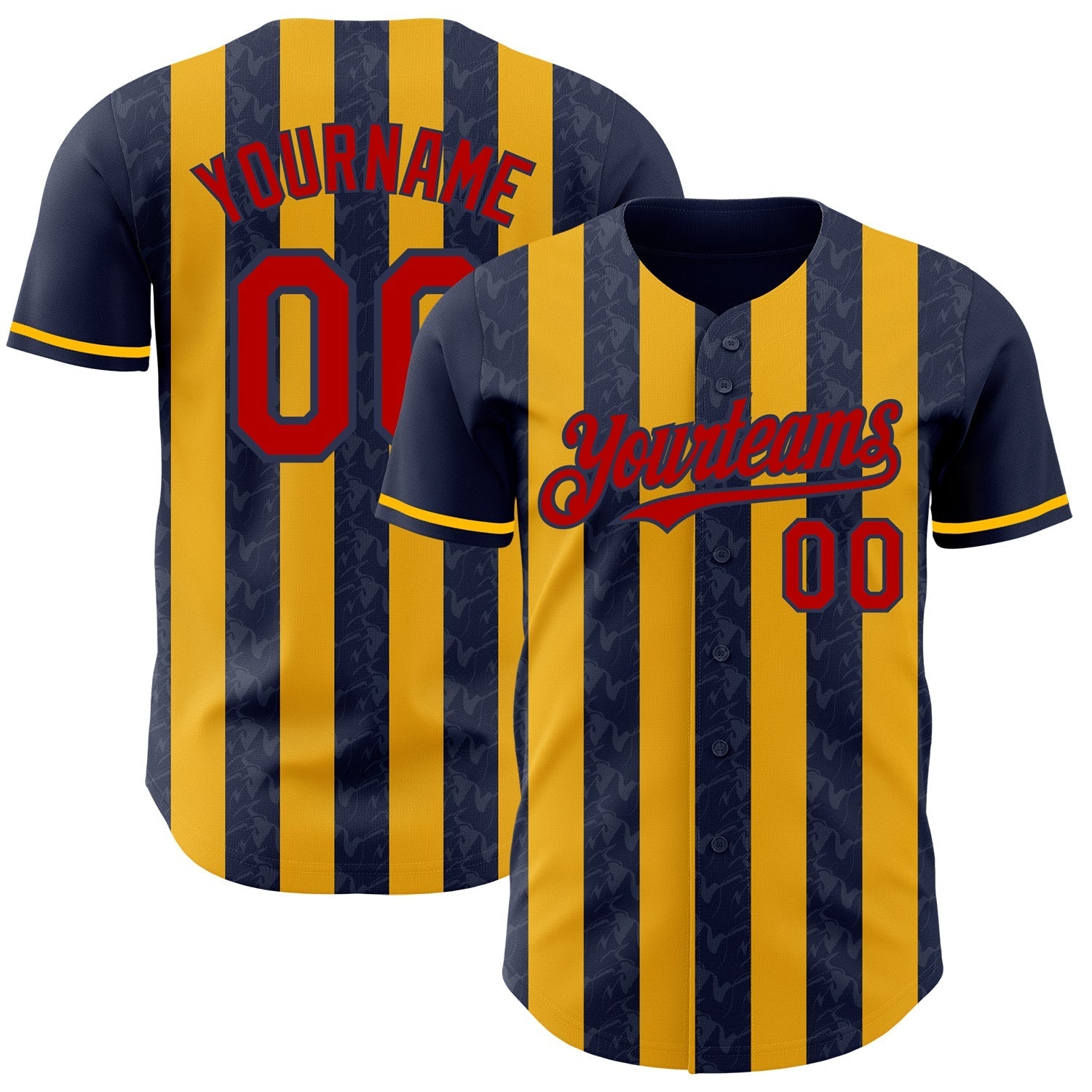 Custom Navy Red-Gold Classic Vertical Stripe Fluid Liquid Texture Authentic Baseball Jersey baseball jersey product view 1