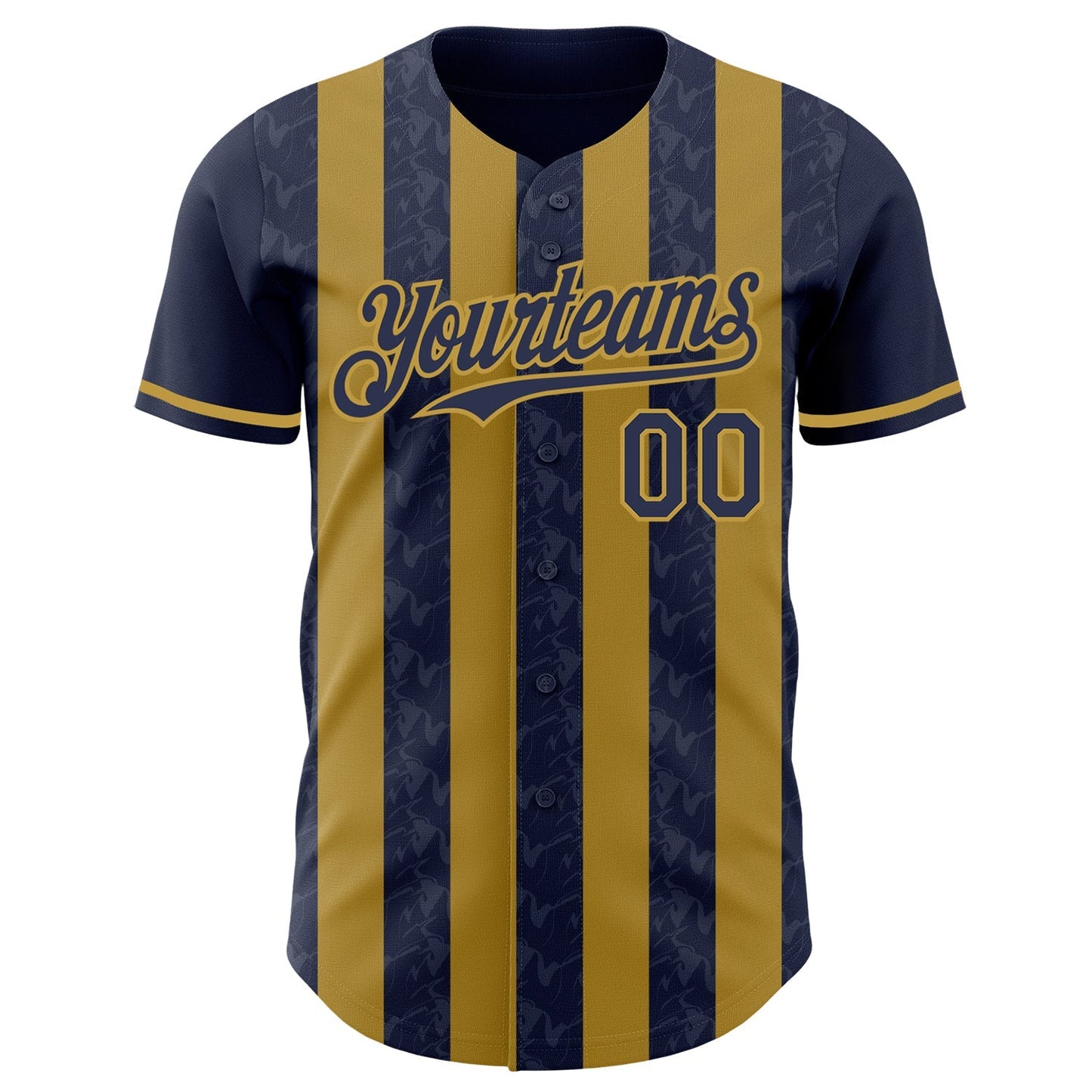 Custom Navy-Old Gold Classic Vertical Stripe Fluid Liquid Texture Authentic Baseball Jersey baseball jersey product view 2