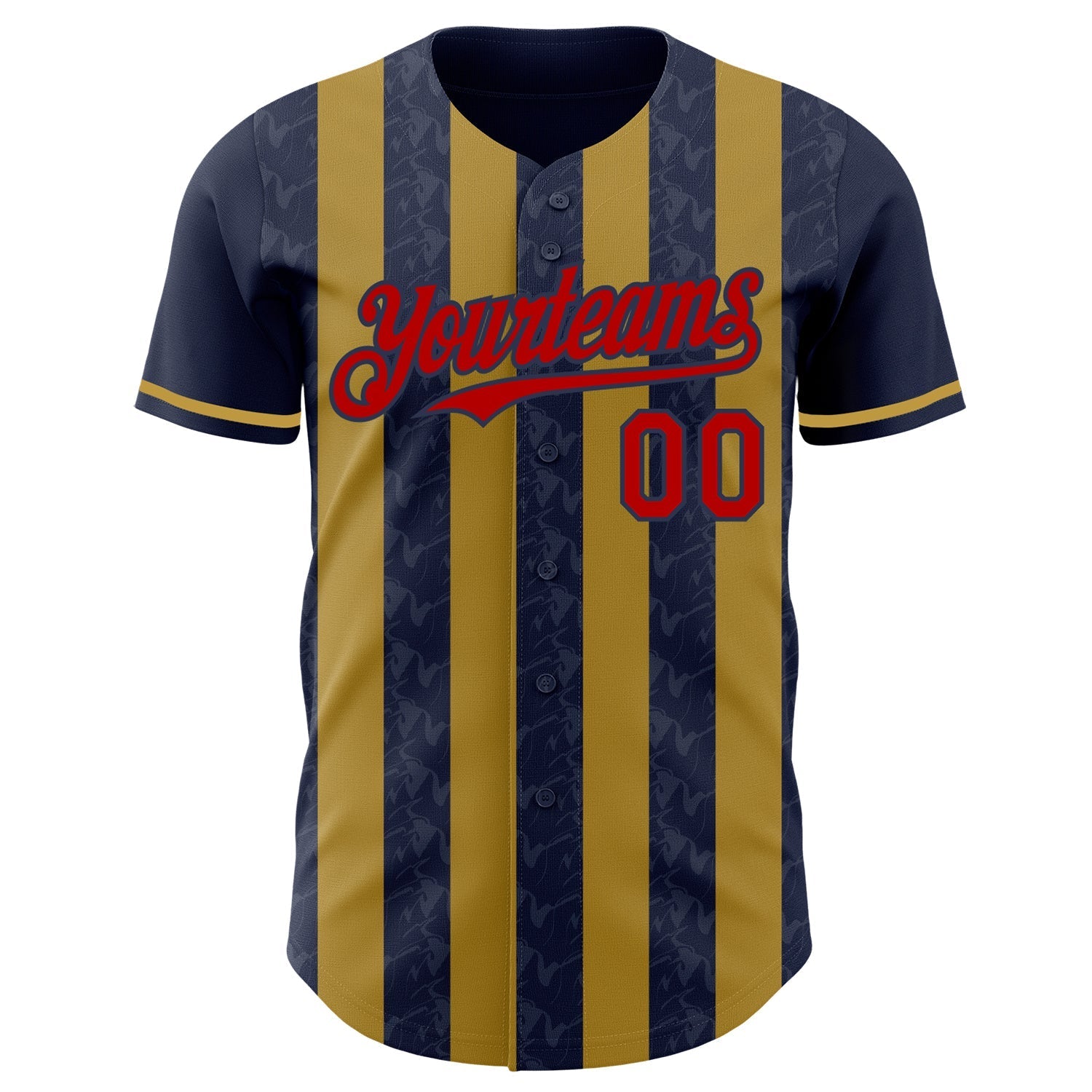 Custom Navy Red-Old Gold Classic Vertical Stripe Fluid Liquid Texture Authentic Baseball Jersey baseball jersey product view 2
