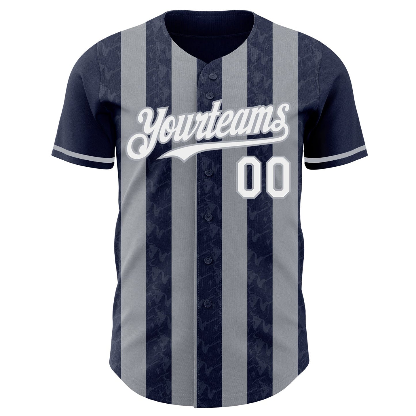 Custom Navy White-Gray Classic Vertical Stripe Fluid Liquid Texture Authentic Baseball Jersey baseball jersey product view 2