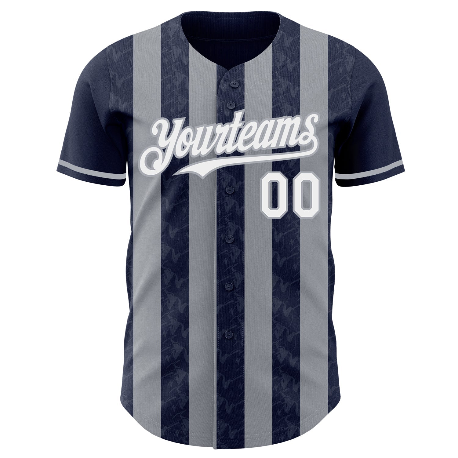 Custom Navy White-Gray Classic Vertical Stripe Fluid Liquid Texture Authentic Baseball Jersey baseball jersey product view 2