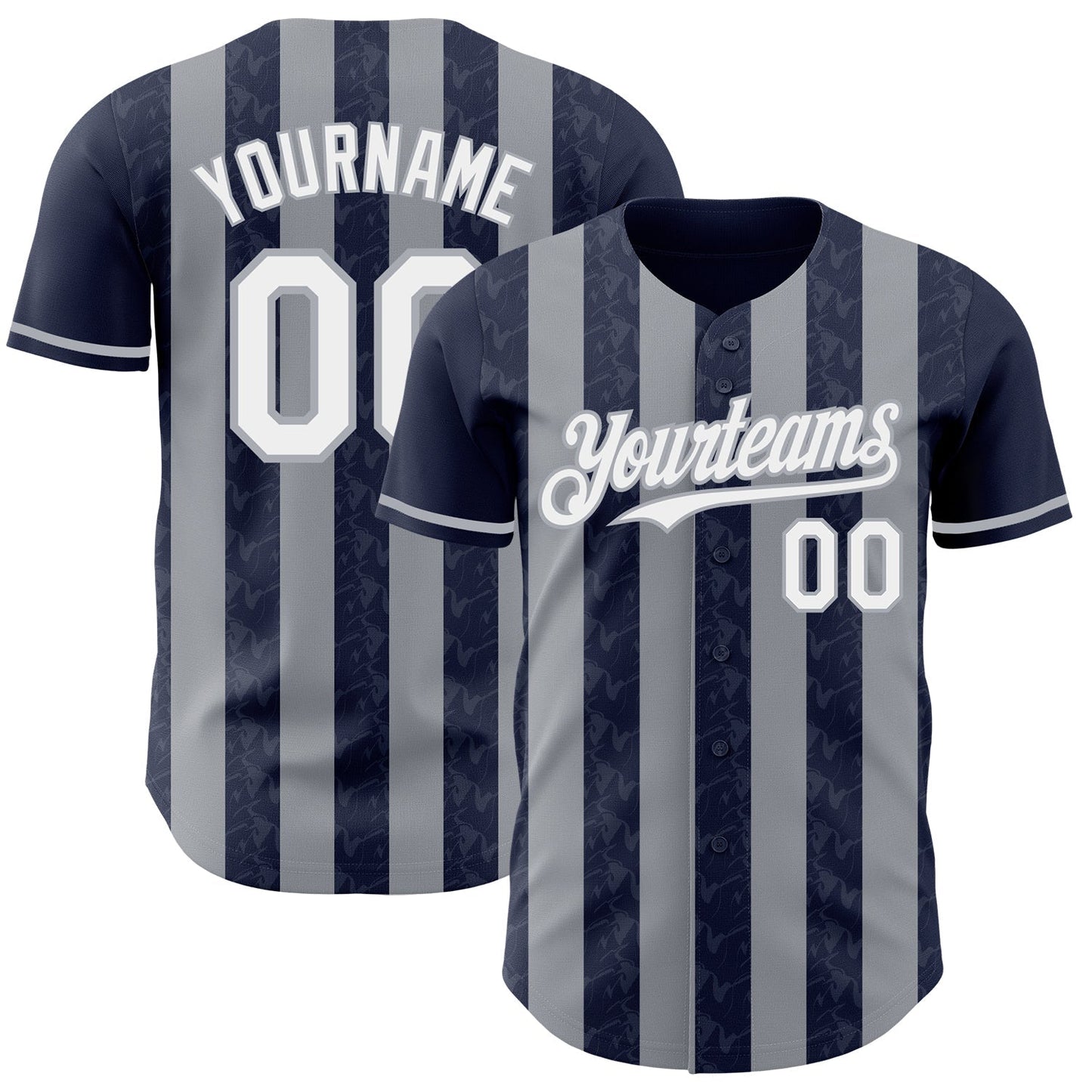 Custom Navy White-Gray Classic Vertical Stripe Fluid Liquid Texture Authentic Baseball Jersey baseball jersey product view 1