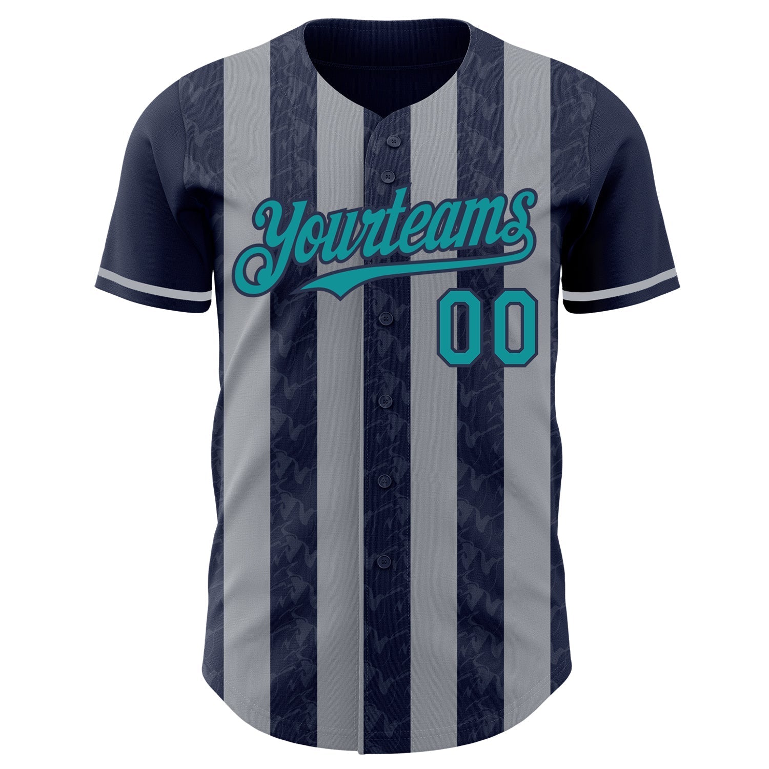 Custom Navy Teal-Gray Classic Vertical Stripe Fluid Liquid Texture Authentic Baseball Jersey baseball jersey product view 2