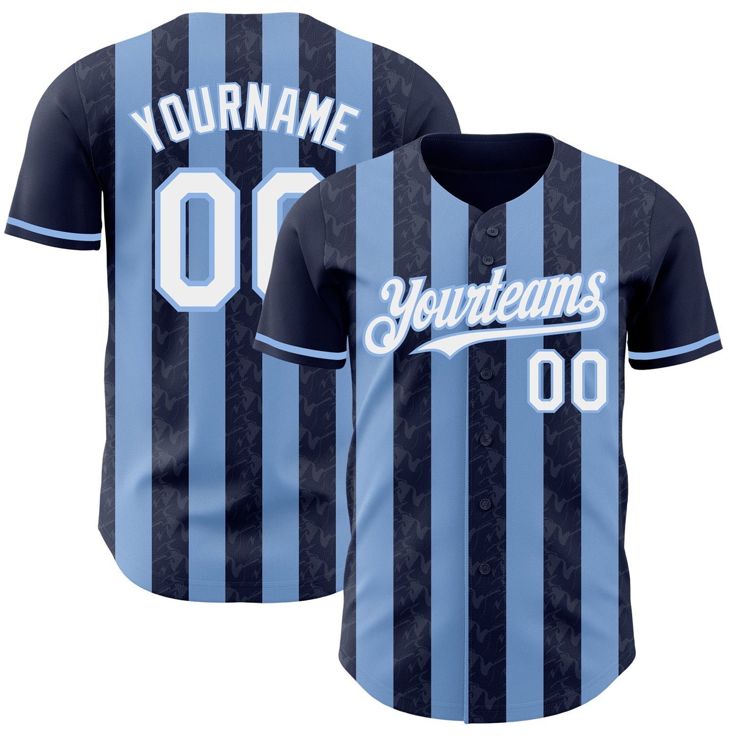 Custom Navy White-Light Blue Classic Vertical Stripe Fluid Liquid Texture Authentic Baseball Jersey baseball jersey product view 1
