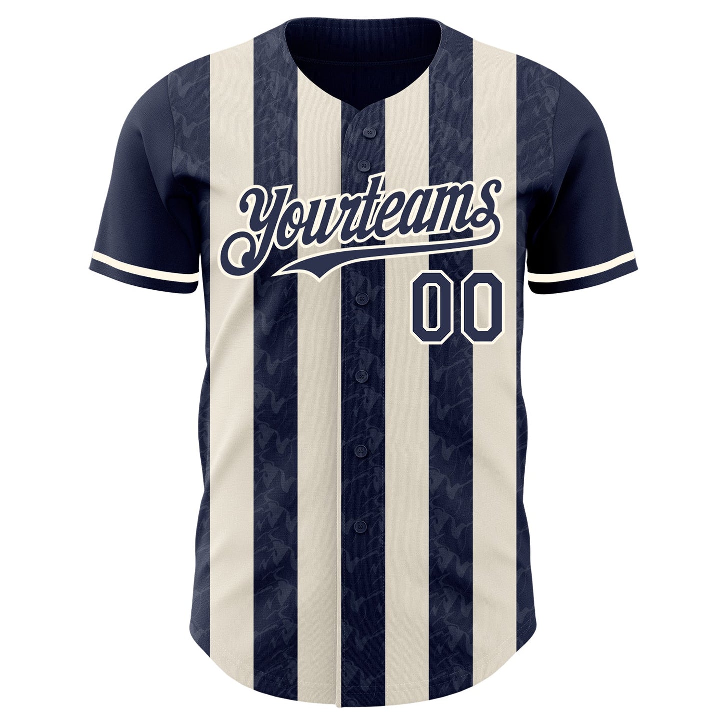 Custom Navy Cream-Cream Classic Vertical Stripe Fluid Liquid Texture Authentic Baseball Jersey baseball jersey product view 2