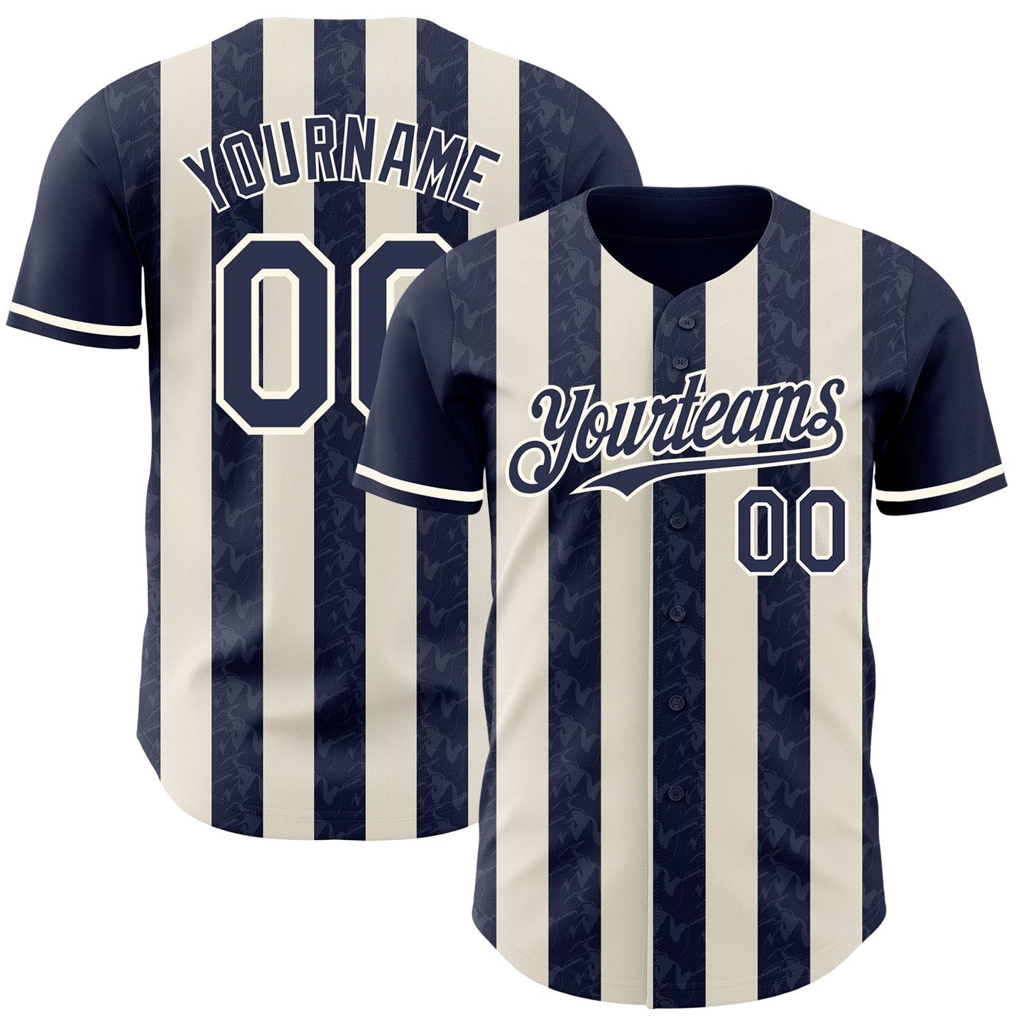 Custom Navy Cream-Cream Classic Vertical Stripe Fluid Liquid Texture Authentic Baseball Jersey baseball jersey product view 1