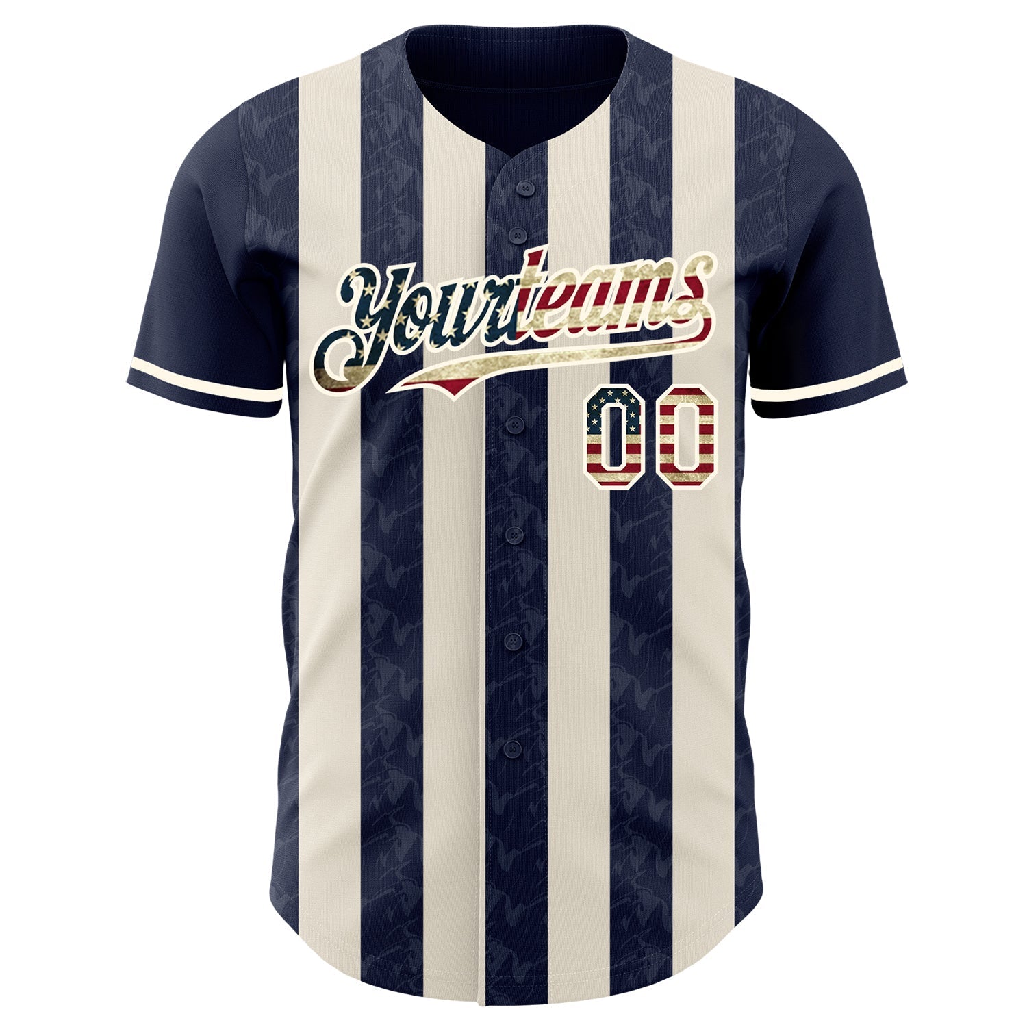 Custom Navy Vintage USA Flag Cream-Cream Classic Vertical Stripe Fluid Liquid Texture Authentic Baseball Jersey baseball jersey product view 2