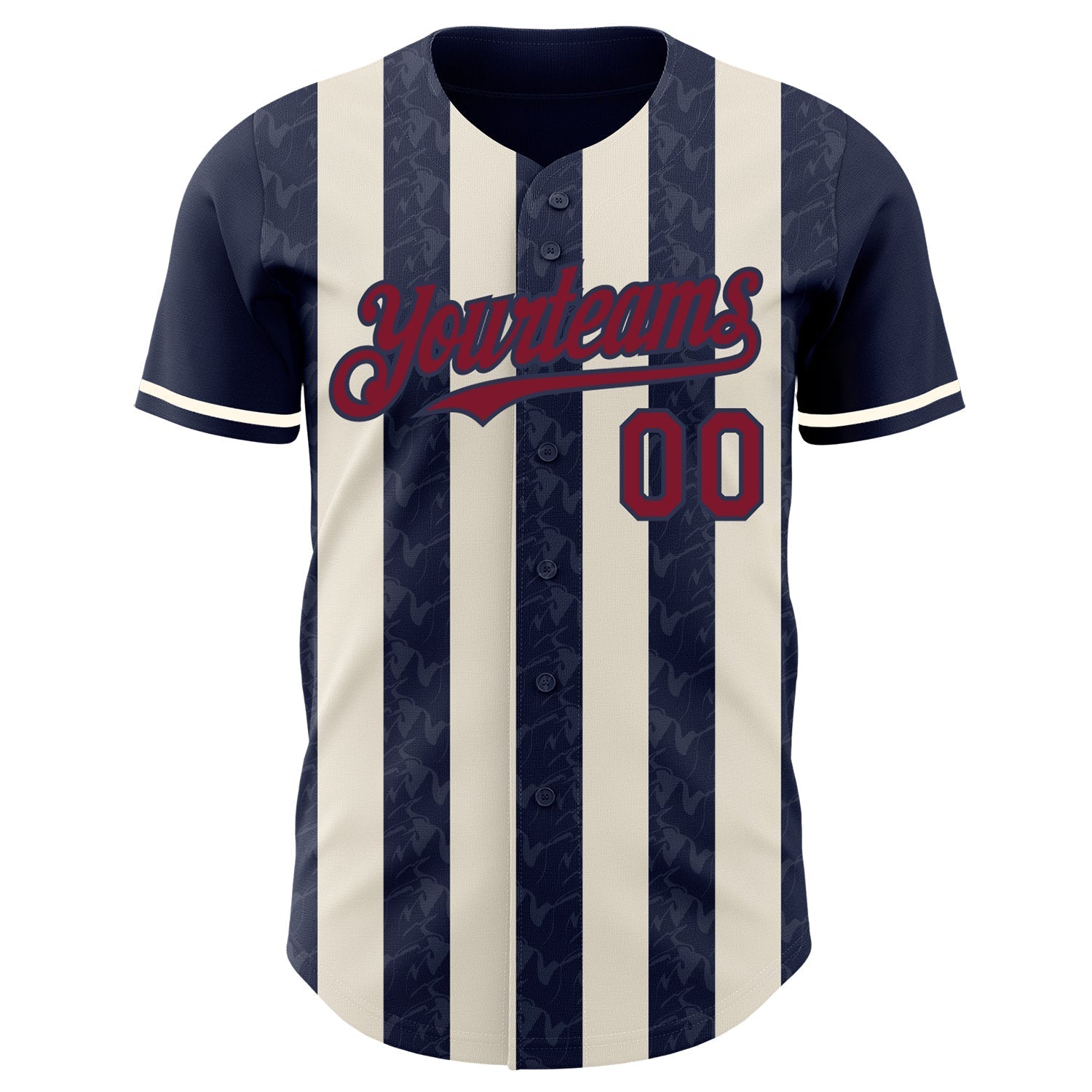 Custom Navy Crimson-Cream Classic Vertical Stripe Fluid Liquid Texture Authentic Baseball Jersey baseball jersey product view 2