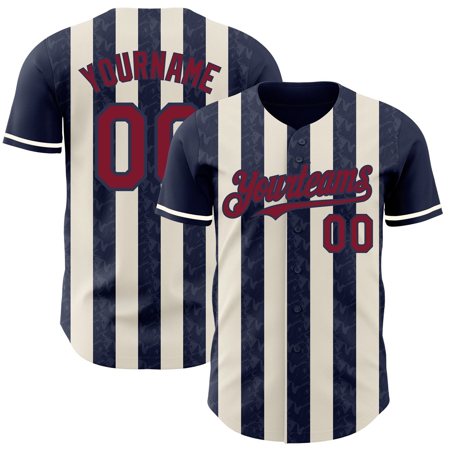 Custom Navy Crimson-Cream Classic Vertical Stripe Fluid Liquid Texture Authentic Baseball Jersey baseball jersey product view 1