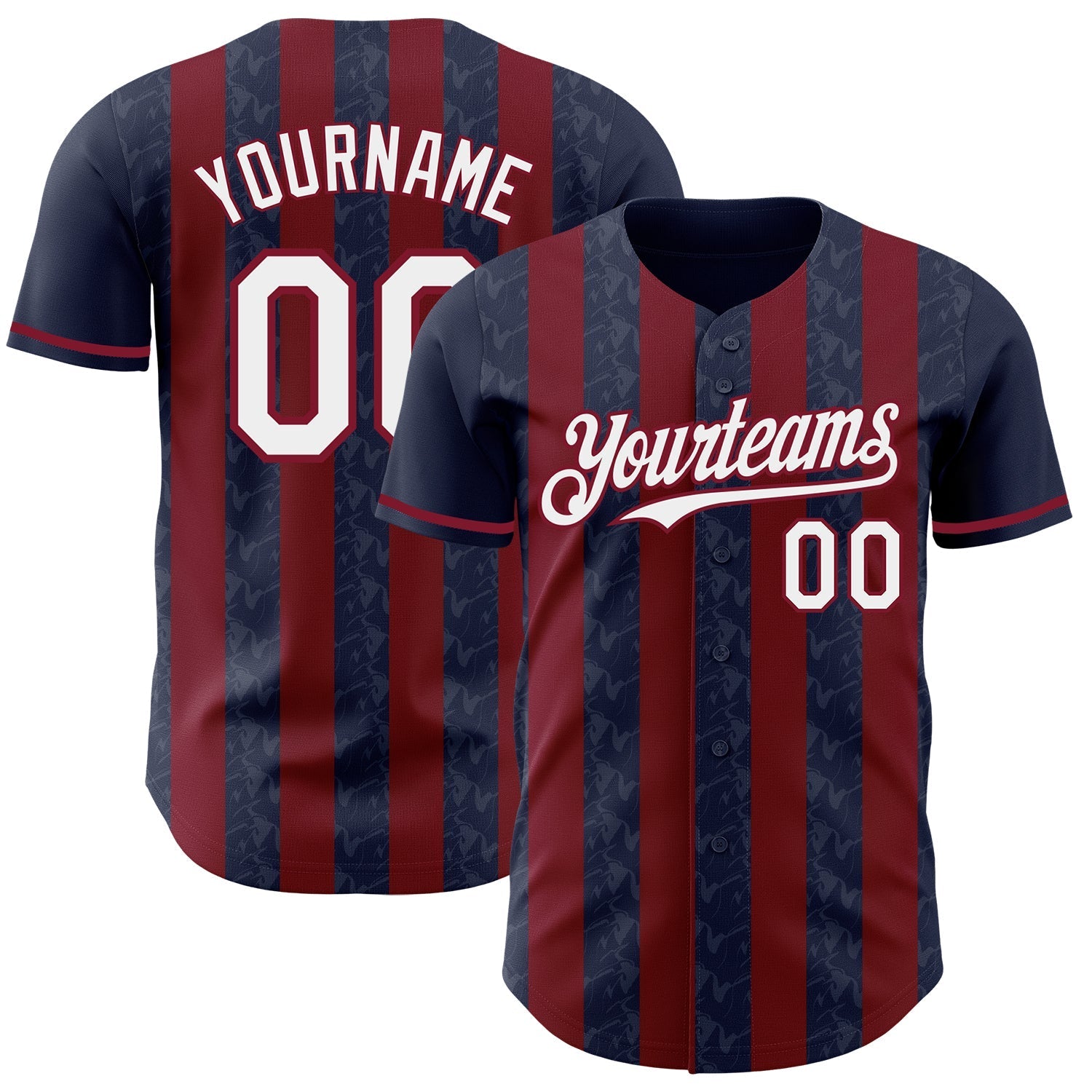 Custom Navy White-Crimson Classic Vertical Stripe Fluid Liquid Texture Authentic Baseball Jersey baseball jersey product view 1