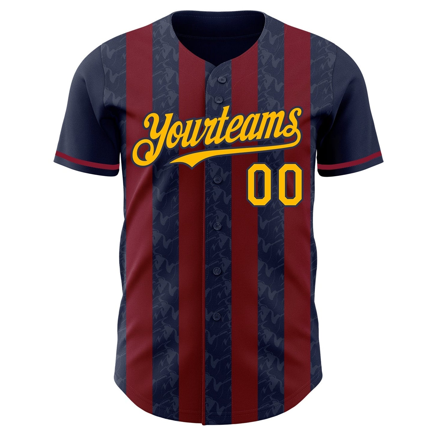 Custom Navy Gold-Crimson Classic Vertical Stripe Fluid Liquid Texture Authentic Baseball Jersey baseball jersey product view 2