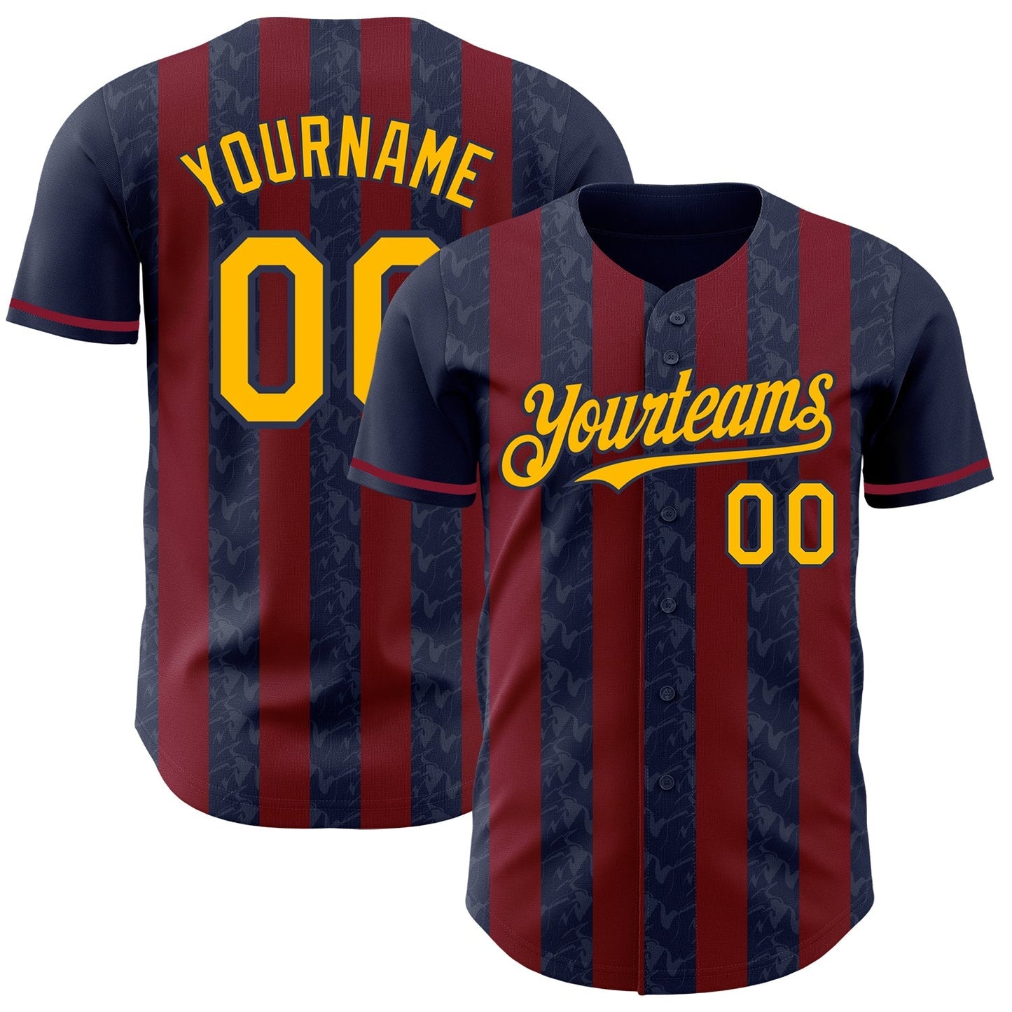 Custom Navy Gold-Crimson Classic Vertical Stripe Fluid Liquid Texture Authentic Baseball Jersey baseball jersey product view 1