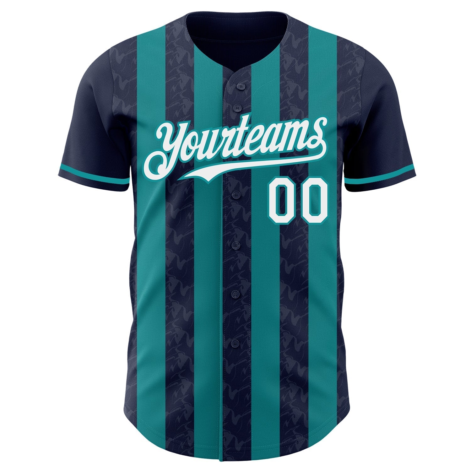 Custom Navy White-Teal Classic Vertical Stripe Fluid Liquid Texture Authentic Baseball Jersey baseball jersey product view 2