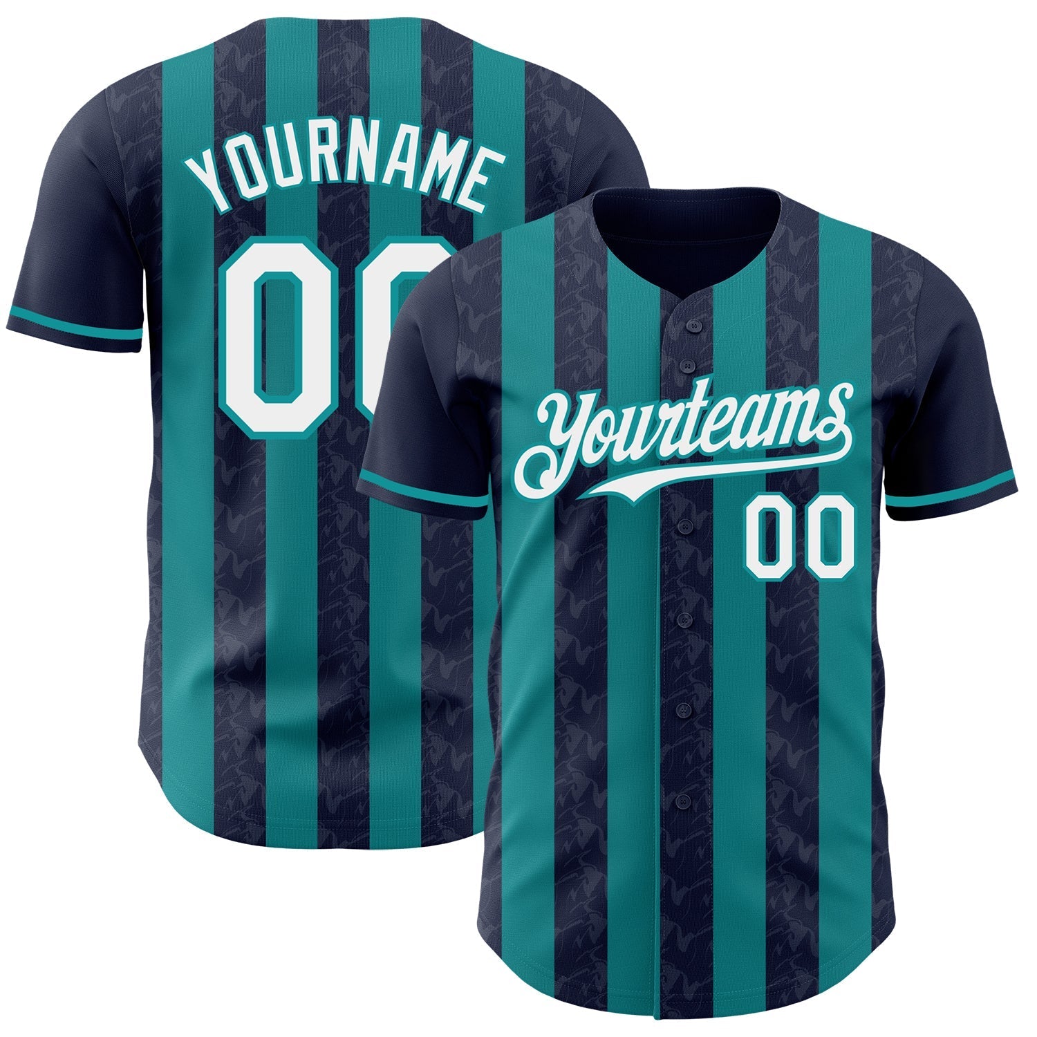 Custom Navy White-Teal Classic Vertical Stripe Fluid Liquid Texture Authentic Baseball Jersey baseball jersey product view 1