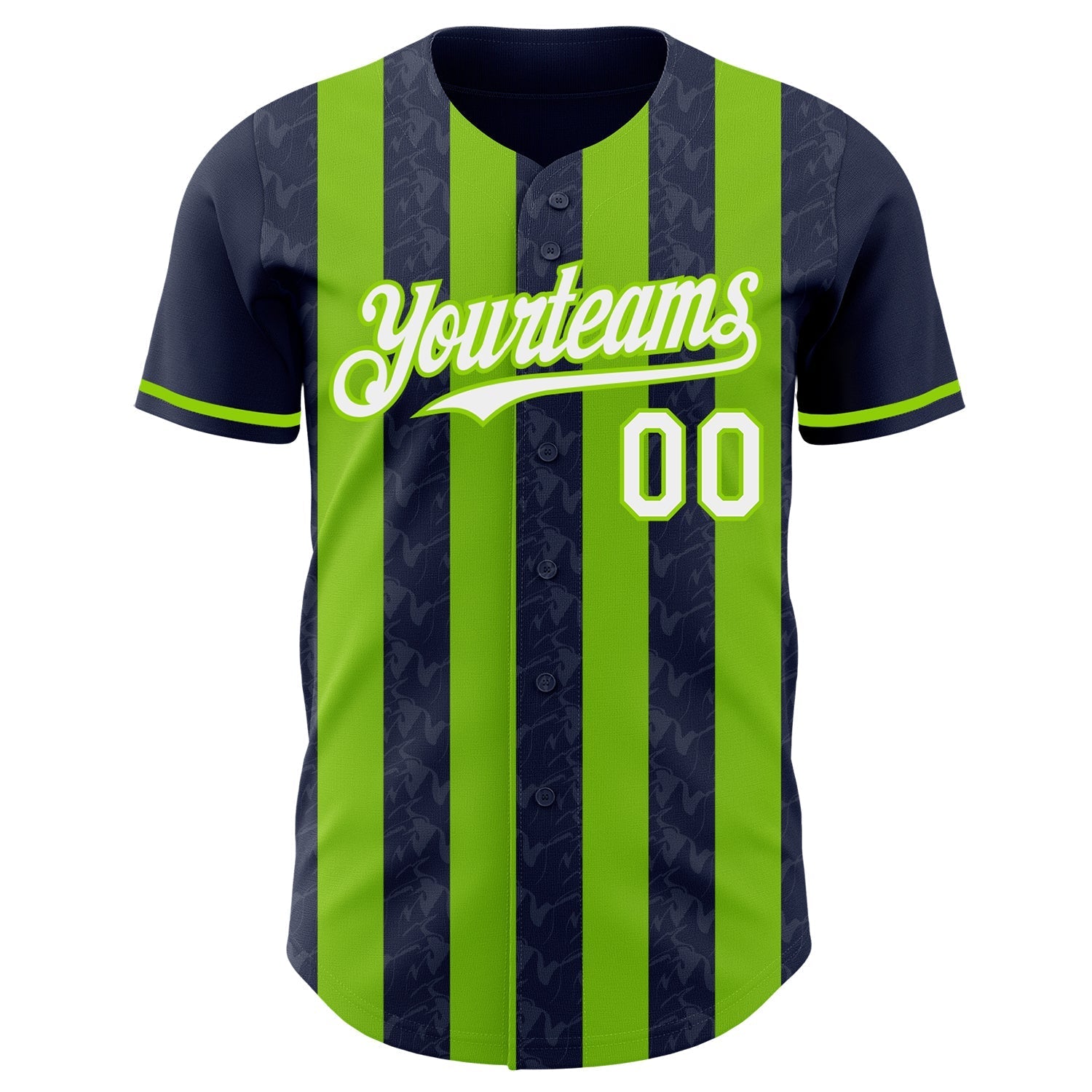 Custom Navy White-Neon Green Classic Vertical Stripe Fluid Liquid Texture Authentic Baseball Jersey baseball jersey product view 2