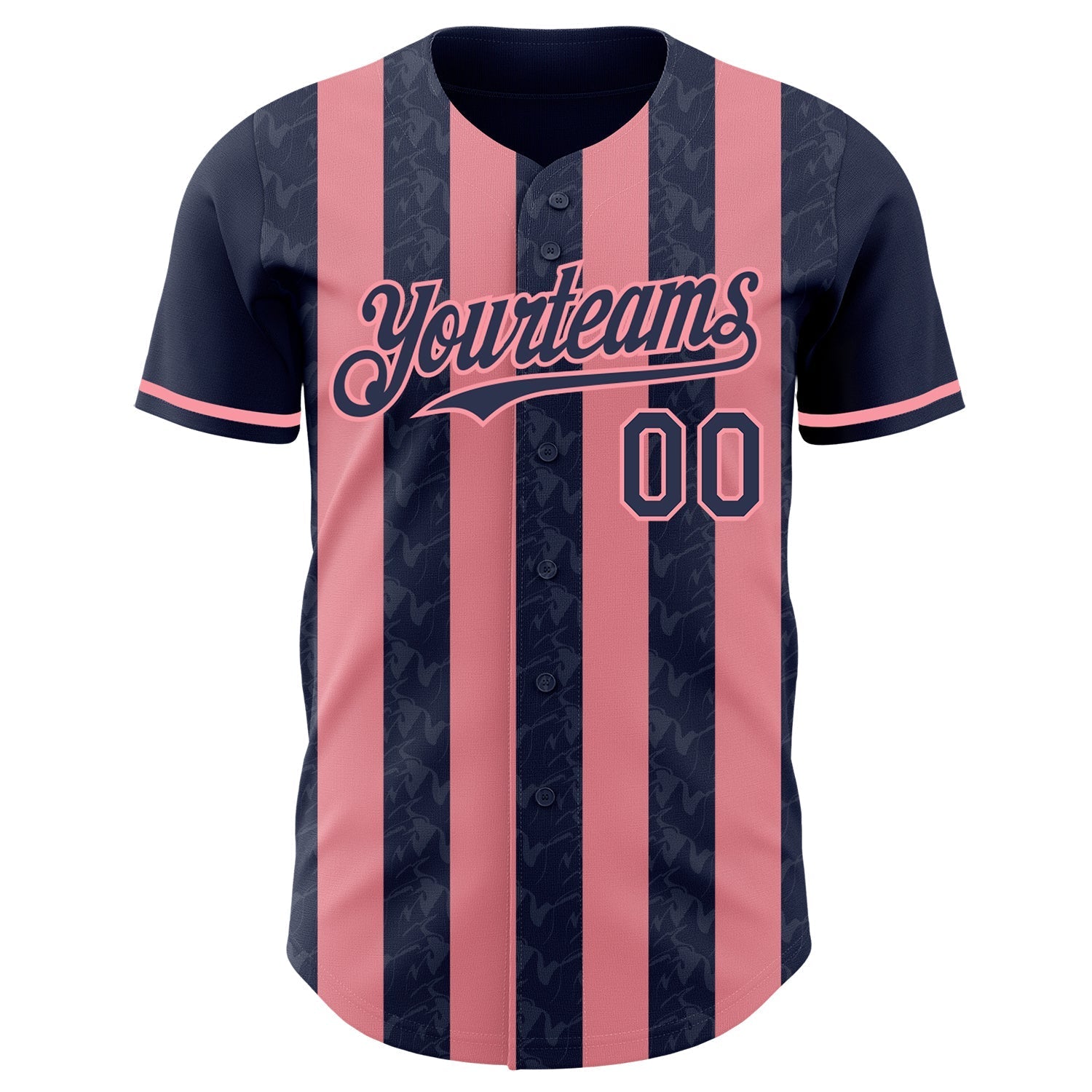 Custom Navy-Medium Pink Classic Vertical Stripe Fluid Liquid Texture Authentic Baseball Jersey baseball jersey product view 2