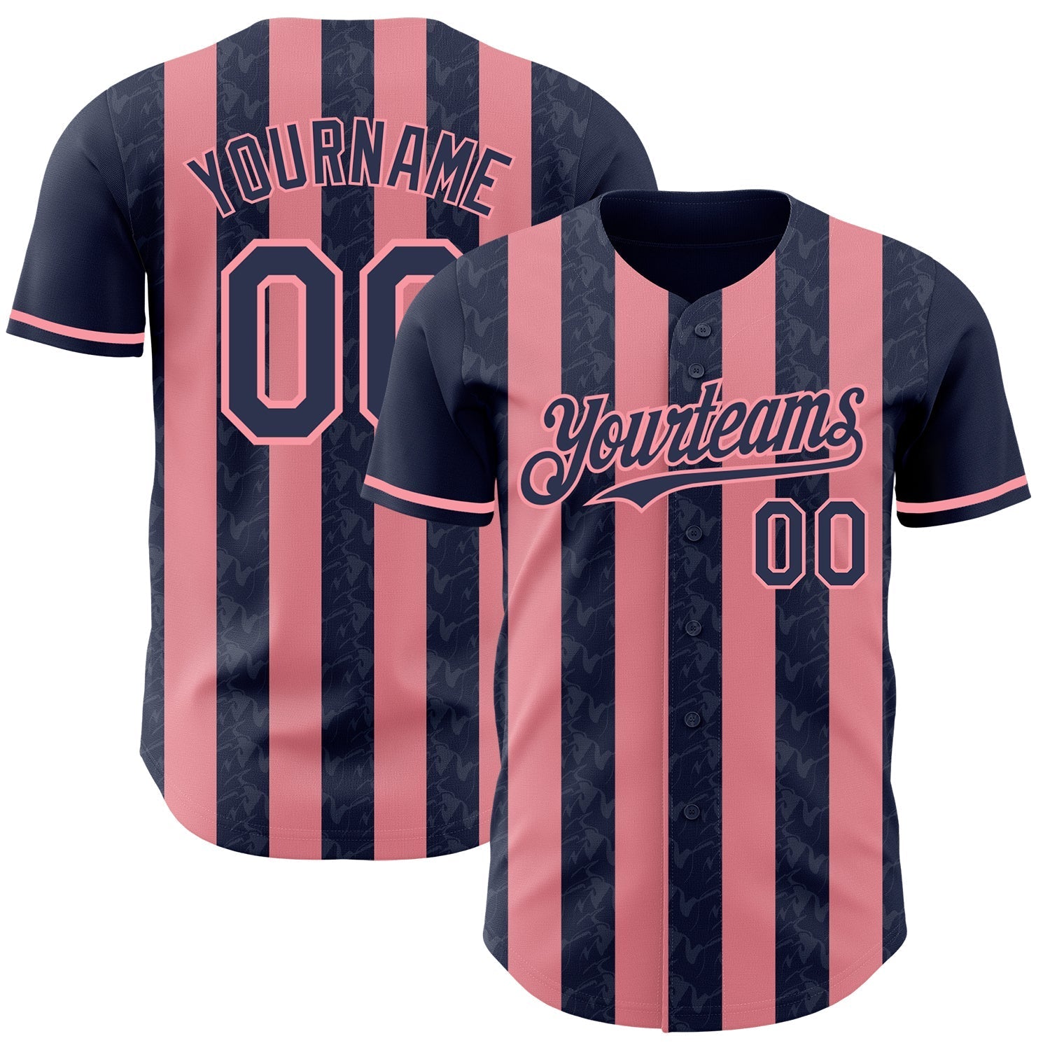 Custom Navy-Medium Pink Classic Vertical Stripe Fluid Liquid Texture Authentic Baseball Jersey baseball jersey product view 1