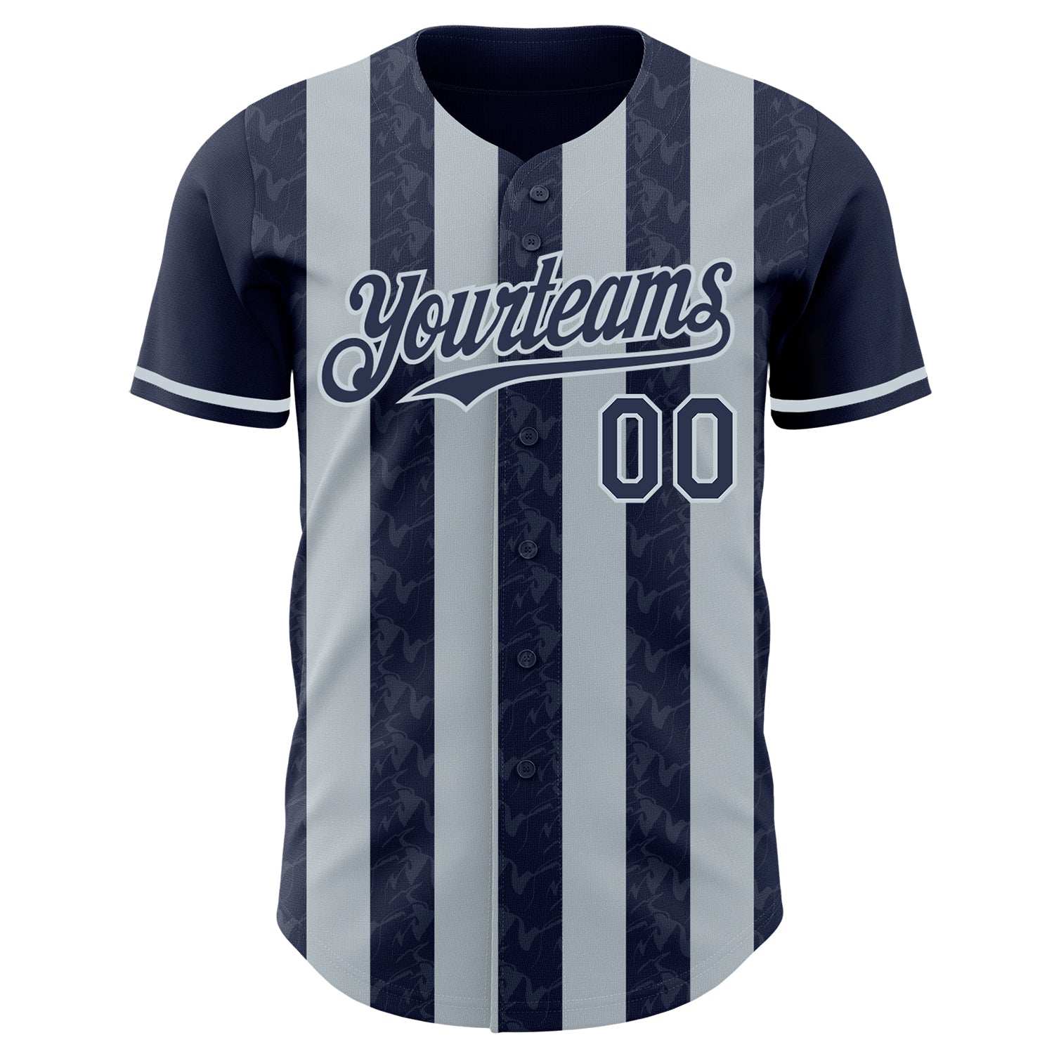 Custom Navy-Silver Classic Vertical Stripe Fluid Liquid Texture Authentic Baseball Jersey baseball jersey product view 2