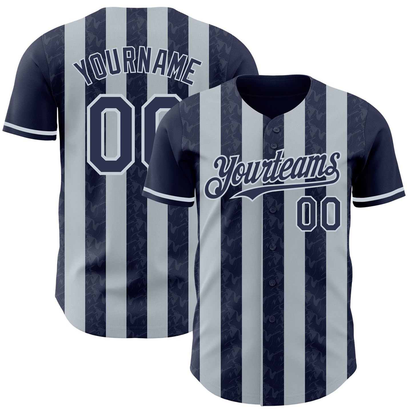 Custom Navy-Silver Classic Vertical Stripe Fluid Liquid Texture Authentic Baseball Jersey baseball jersey product view 1