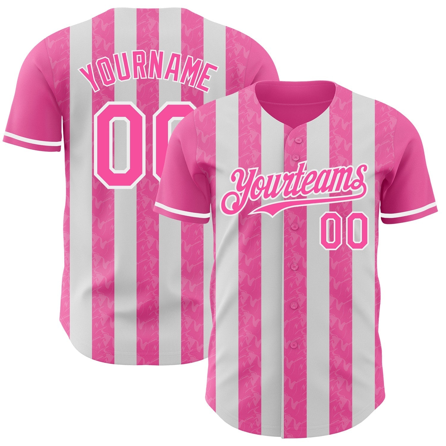 Custom Pink-White Classic Vertical Stripe Fluid Liquid Texture Authentic Baseball Jersey baseball jersey product view 1