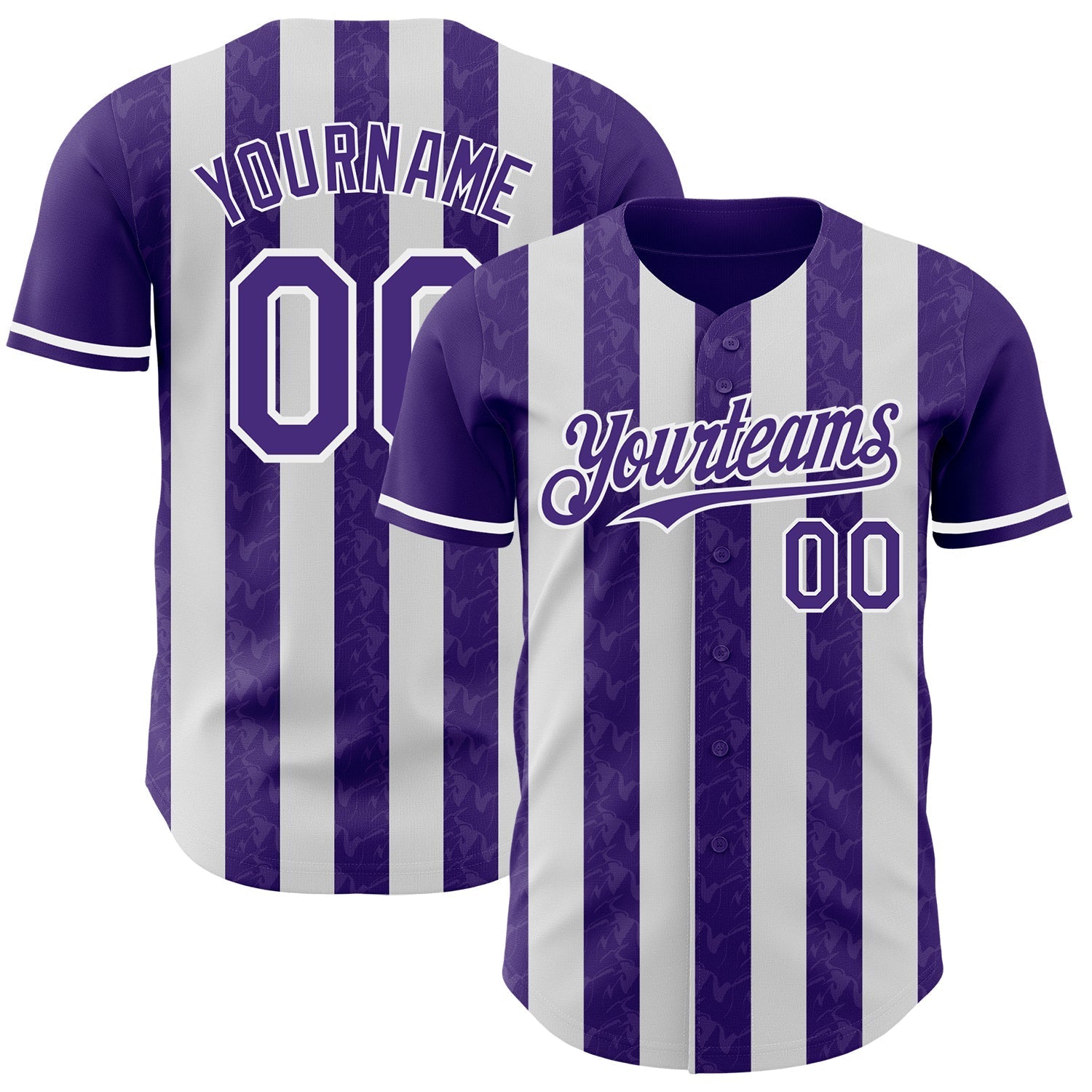 Custom Purple-White Classic Vertical Stripe Fluid Liquid Texture Authentic Baseball Jersey baseball jersey product view 1