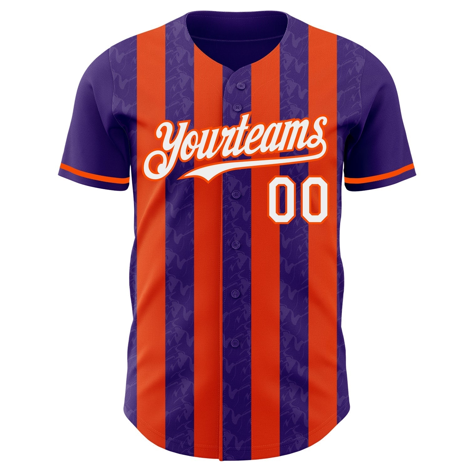 Custom Purple White-Orange Classic Vertical Stripe Fluid Liquid Texture Authentic Baseball Jersey baseball jersey product view 2