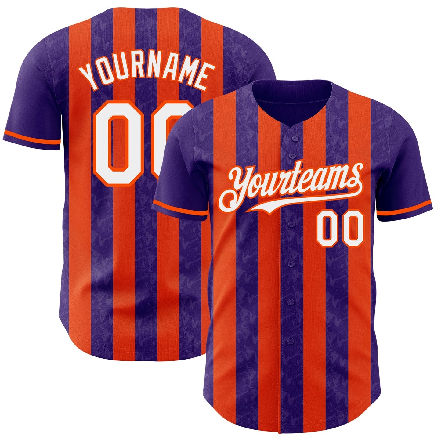 Custom Purple White-Orange Classic Vertical Stripe Fluid Liquid Texture Authentic Baseball Jersey baseball jersey product view 1