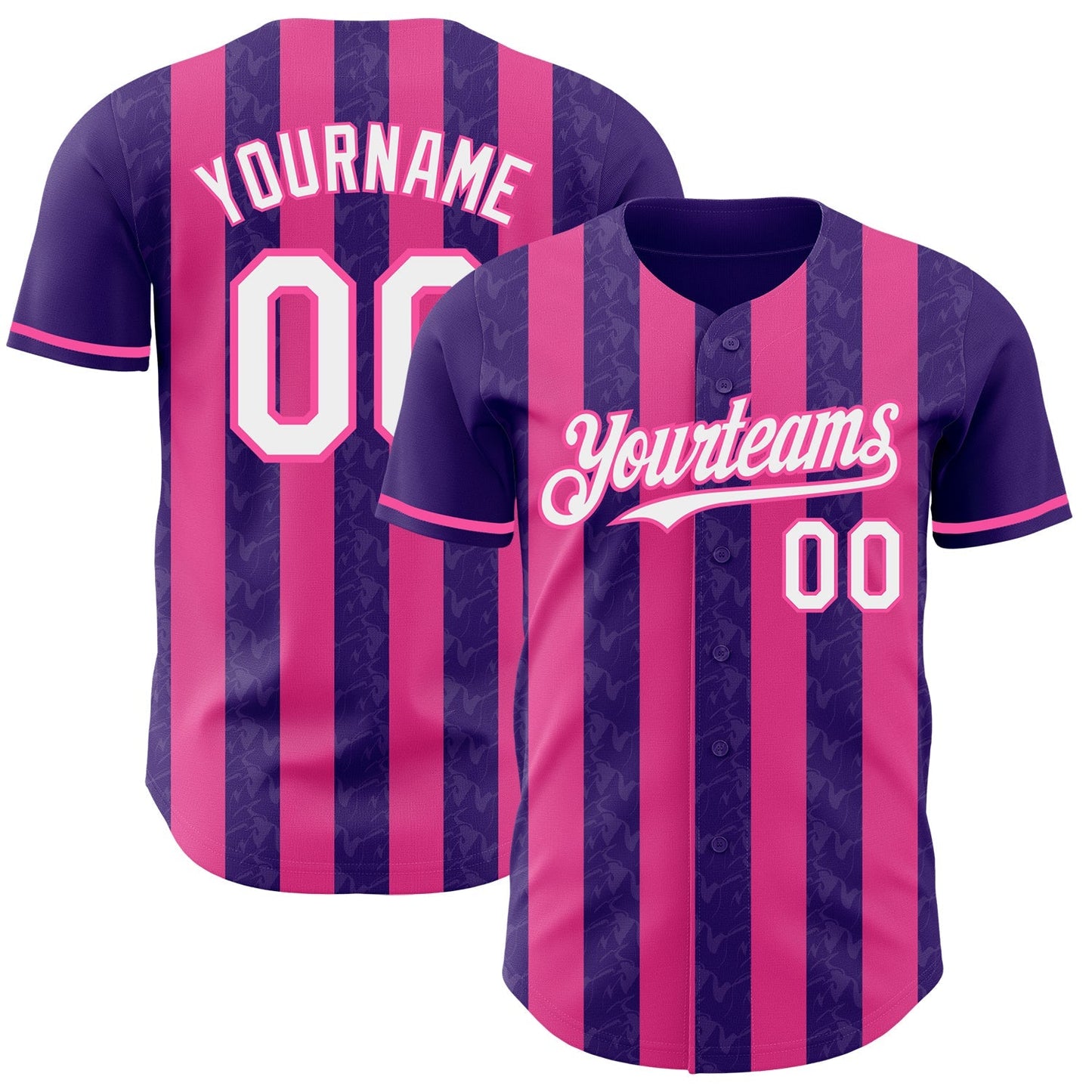 Custom Purple White-Pink Classic Vertical Stripe Fluid Liquid Texture Authentic Baseball Jersey baseball jersey product view 1