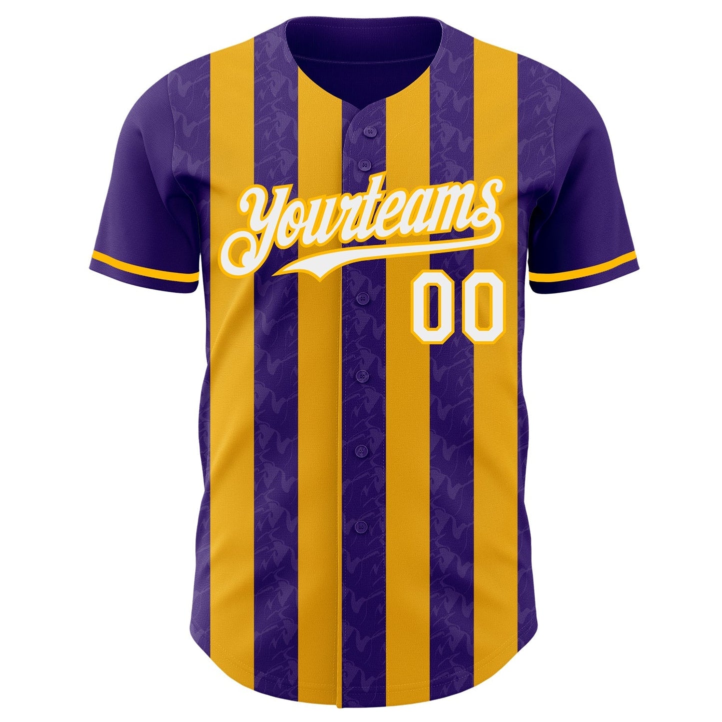 Custom Purple White-Gold Classic Vertical Stripe Fluid Liquid Texture Authentic Baseball Jersey baseball jersey product view 2