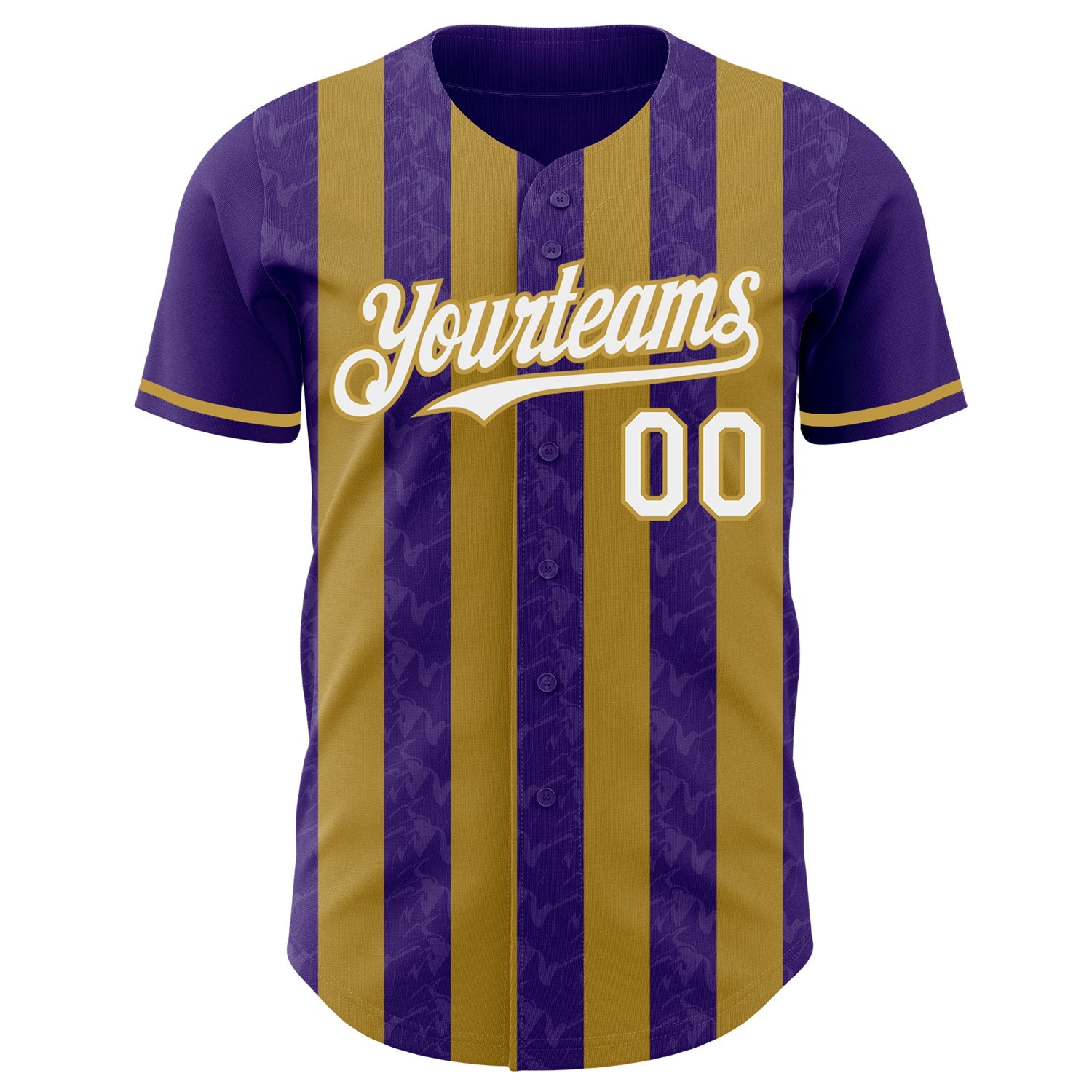 Custom Purple White-Old Gold Classic Vertical Stripe Fluid Liquid Texture Authentic Baseball Jersey baseball jersey product view 2