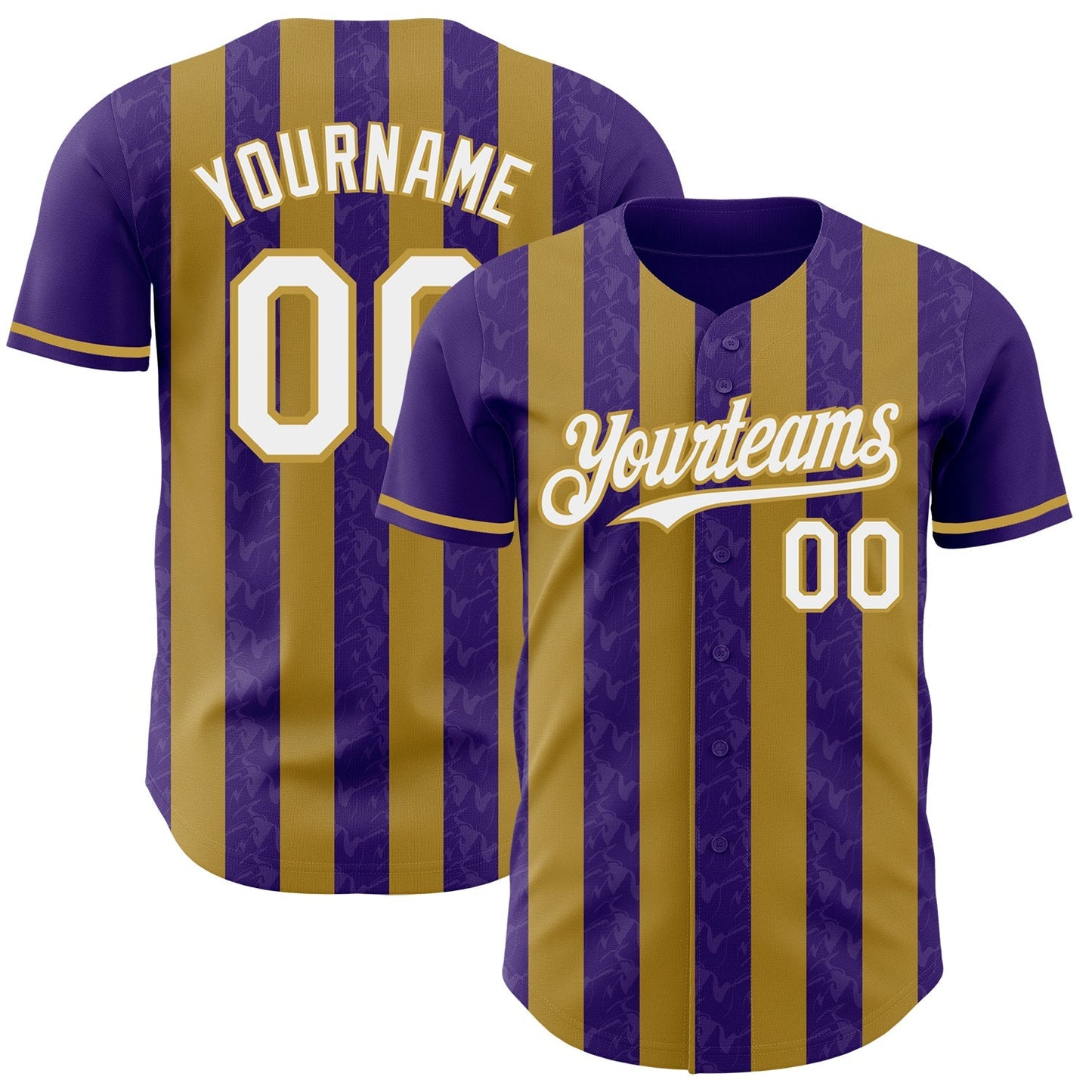 Custom Purple White-Old Gold Classic Vertical Stripe Fluid Liquid Texture Authentic Baseball Jersey baseball jersey product view 1