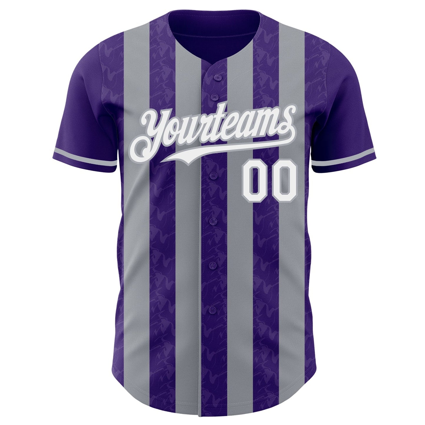 Custom Purple White-Gray Classic Vertical Stripe Fluid Liquid Texture Authentic Baseball Jersey baseball jersey product view 2
