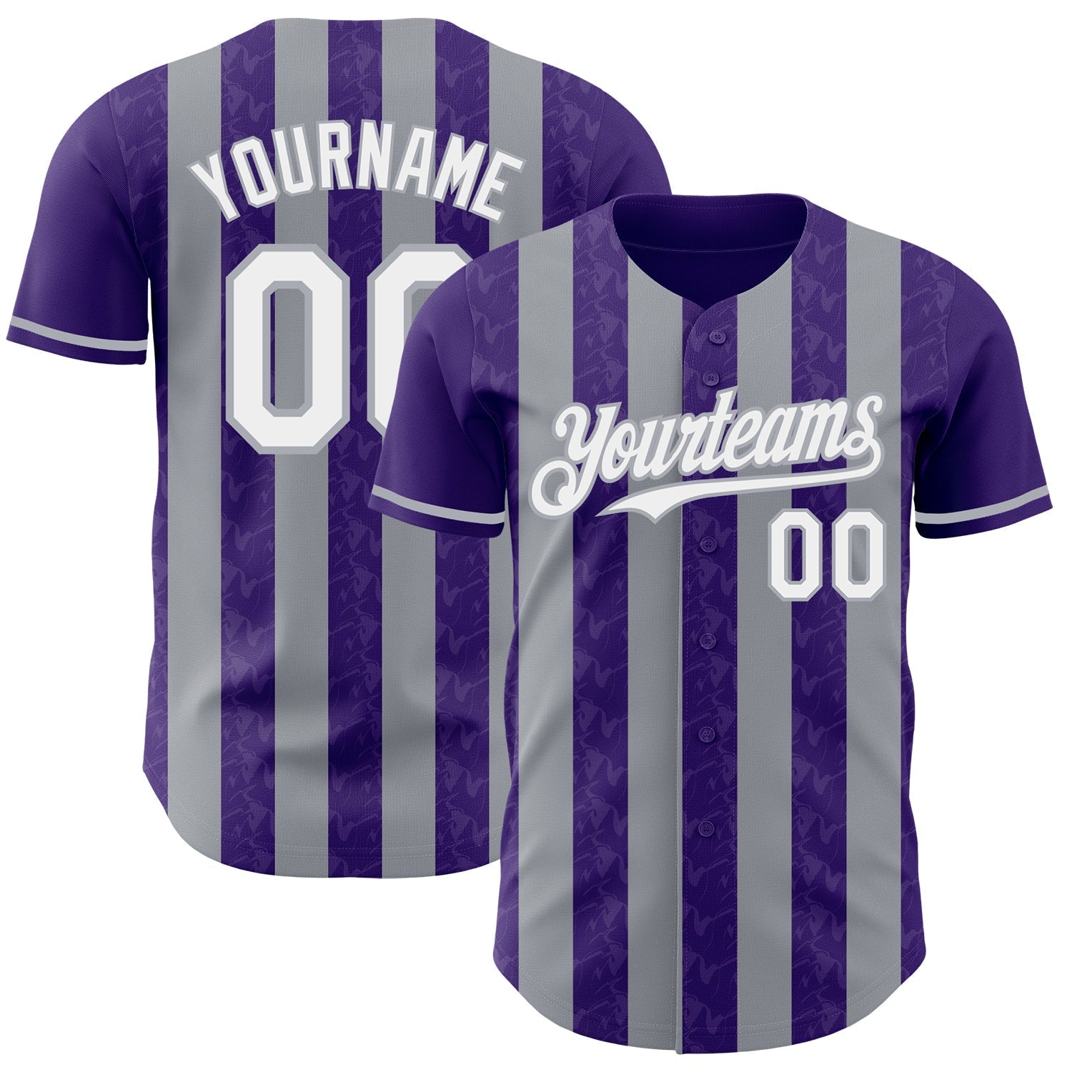Custom Purple White-Gray Classic Vertical Stripe Fluid Liquid Texture Authentic Baseball Jersey baseball jersey product view 1