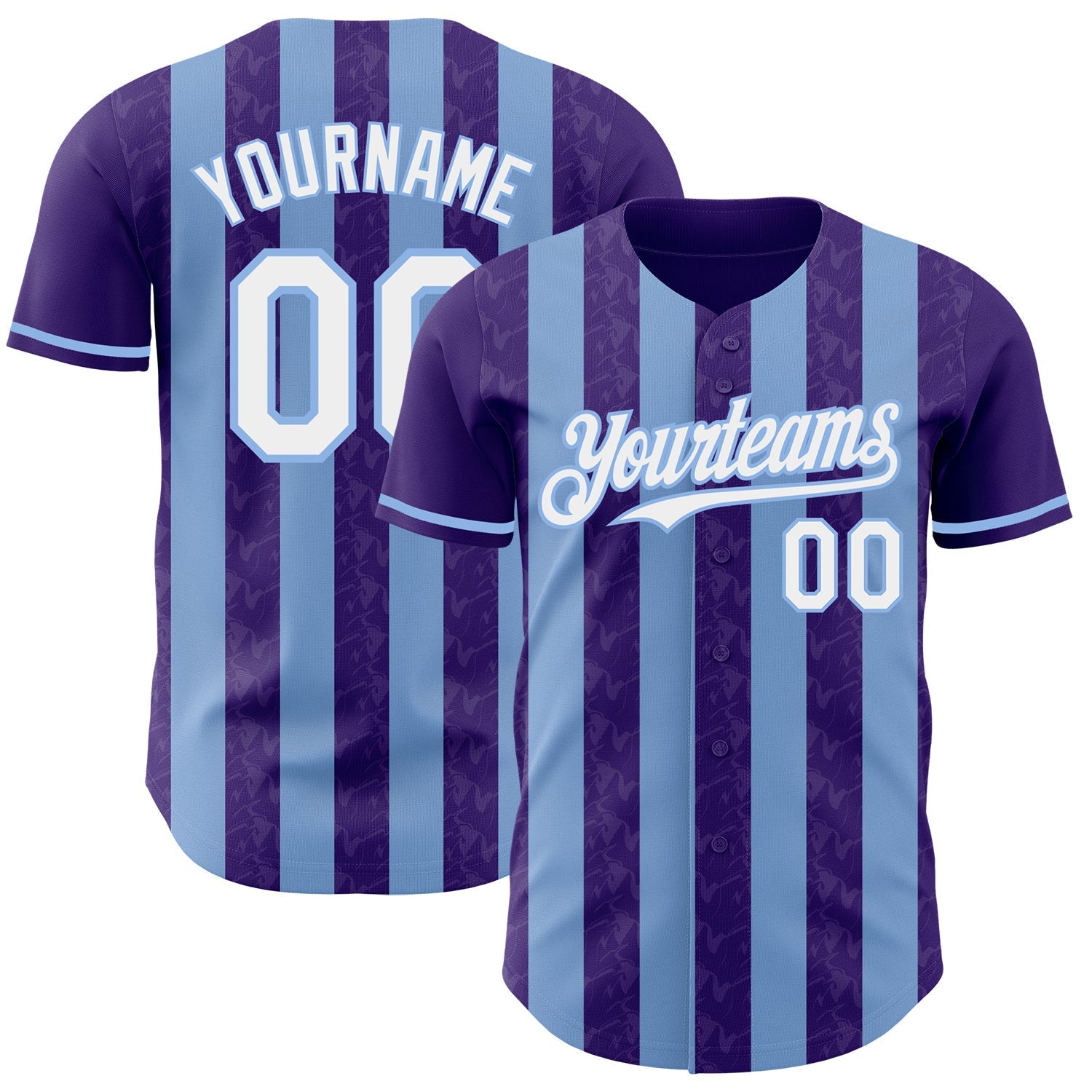 Custom Purple White-Light Blue Classic Vertical Stripe Fluid Liquid Texture Authentic Baseball Jersey baseball jersey product view 1
