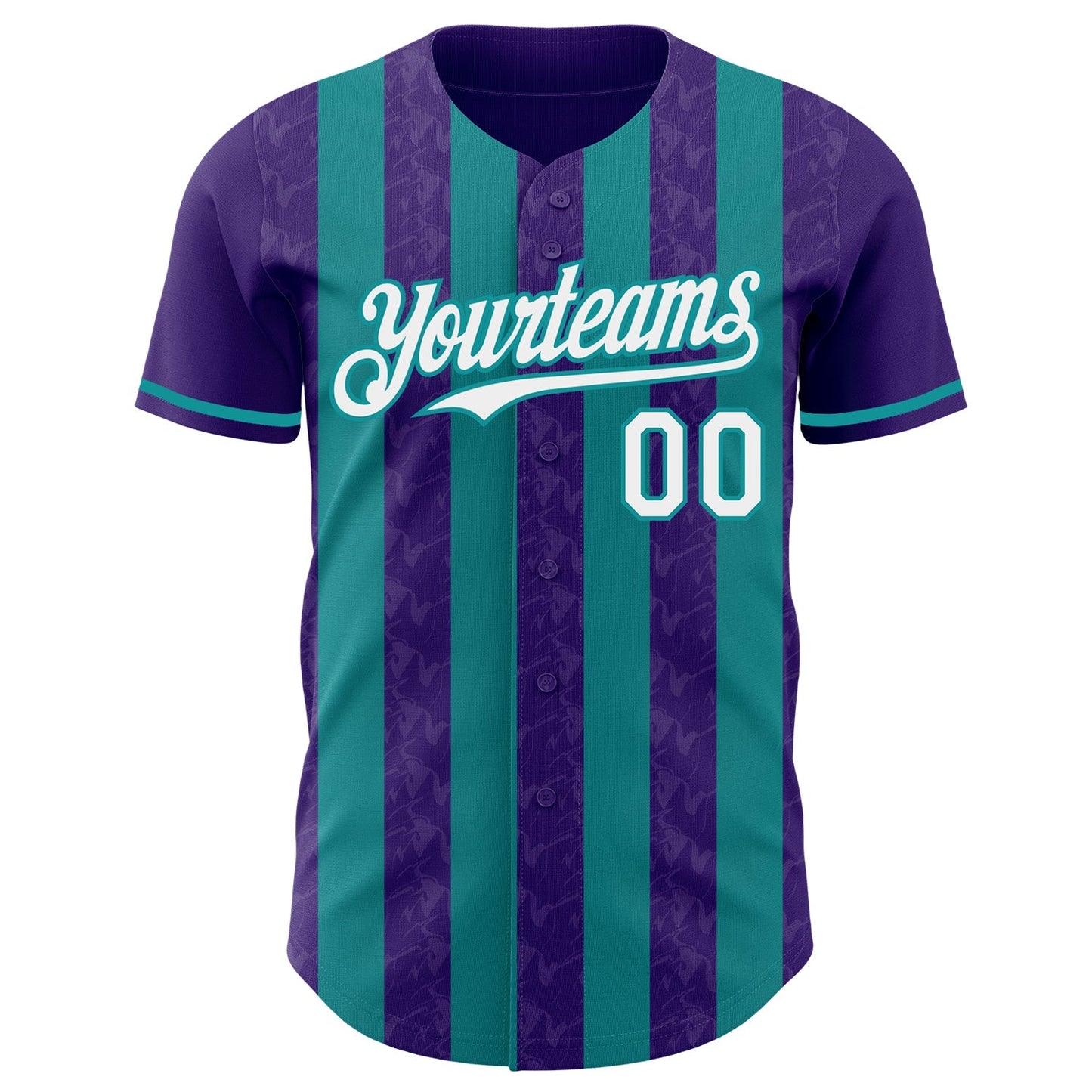 Custom Purple White-Teal Classic Vertical Stripe Fluid Liquid Texture Authentic Baseball Jersey baseball jersey product view 2