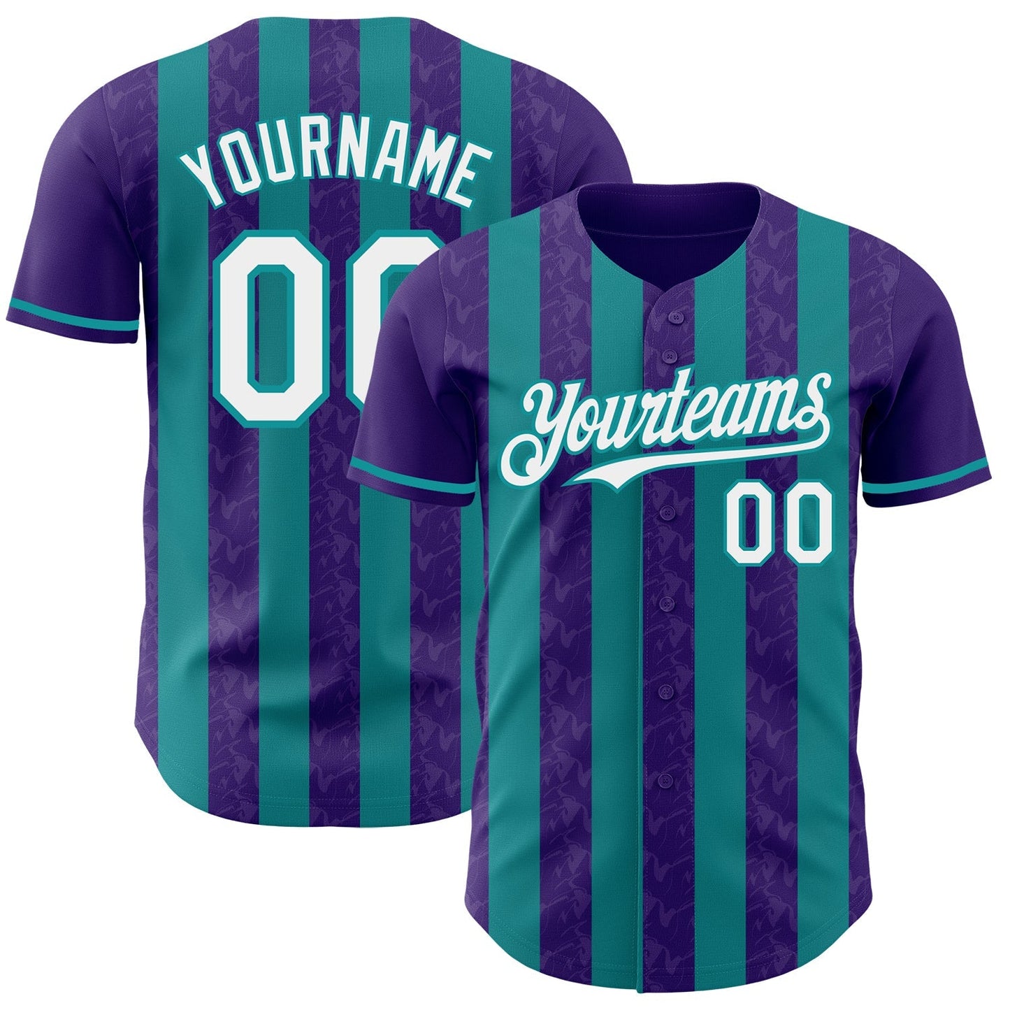 Custom Purple White-Teal Classic Vertical Stripe Fluid Liquid Texture Authentic Baseball Jersey baseball jersey product view 1