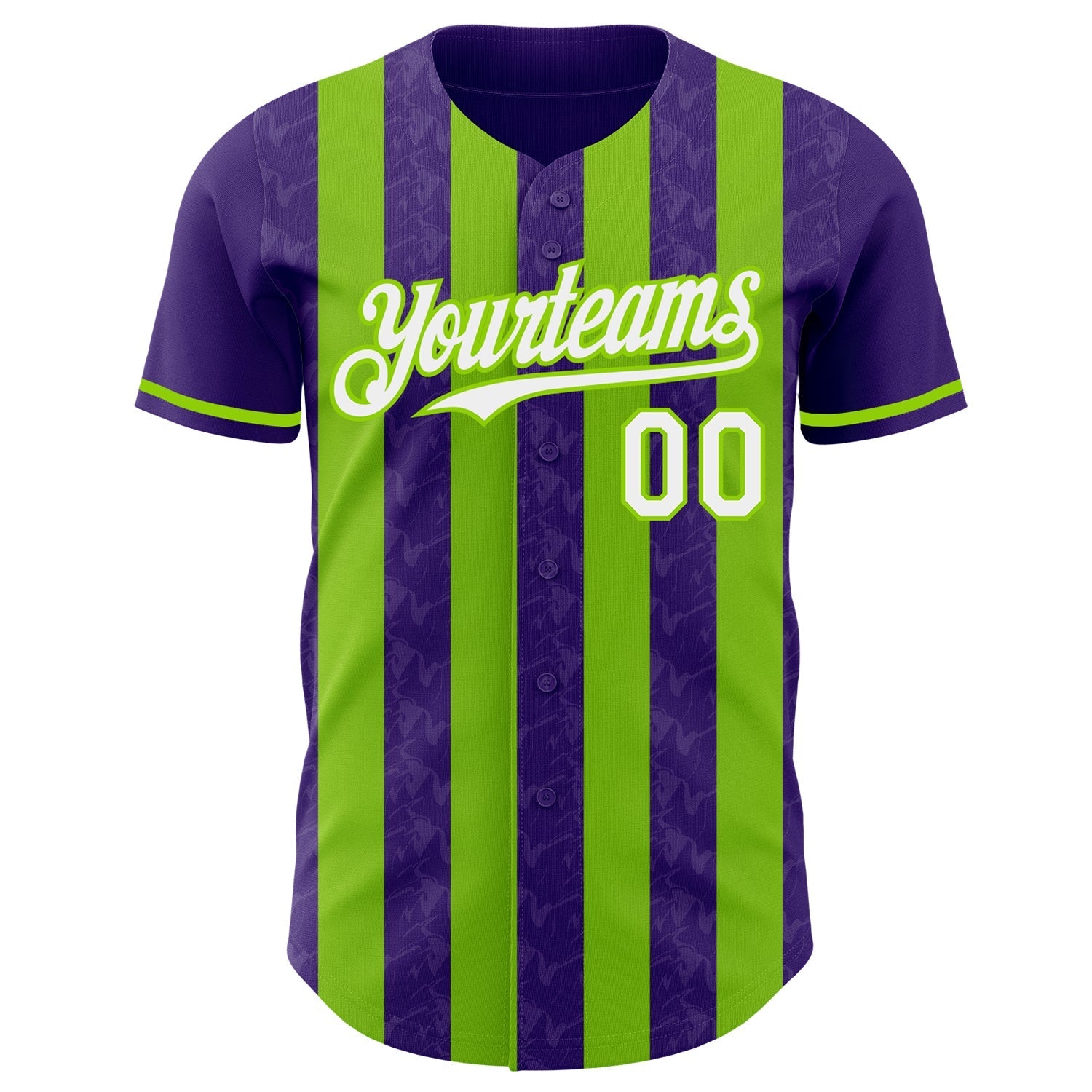 Custom Purple White-Neon Green Classic Vertical Stripe Fluid Liquid Texture Authentic Baseball Jersey baseball jersey product view 2