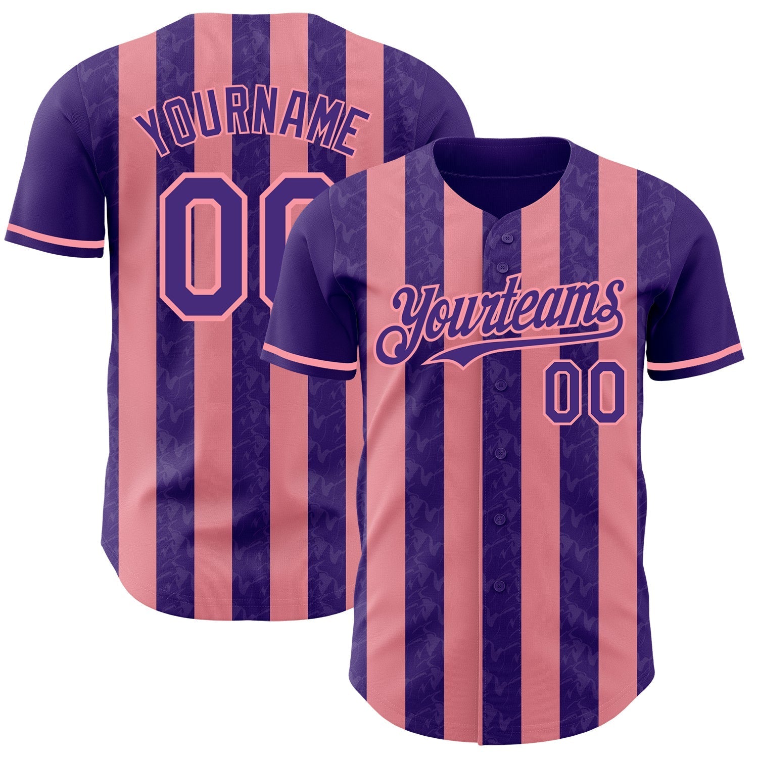Custom Purple-Medium Pink Classic Vertical Stripe Fluid Liquid Texture Authentic Baseball Jersey baseball jersey product view 1