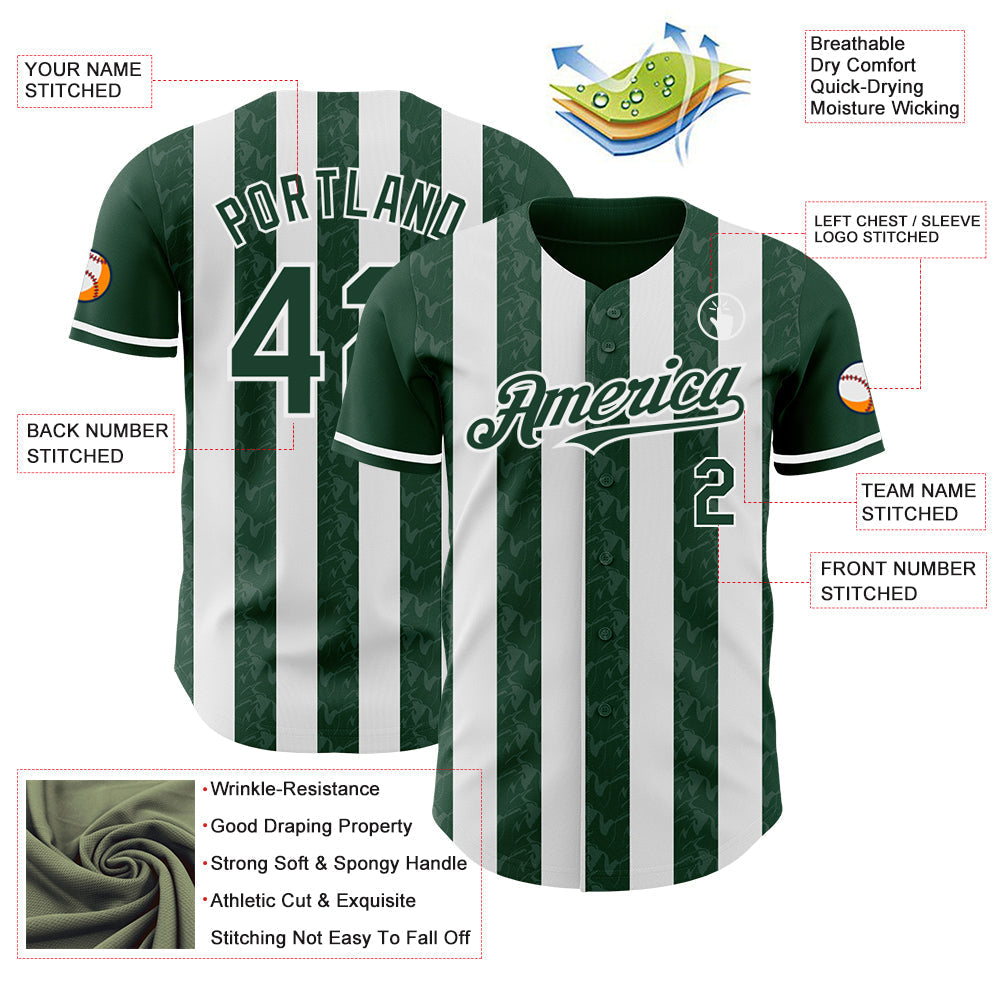 Custom Green-White Classic Vertical Stripe Fluid Liquid Texture Authentic Baseball Jersey baseball jersey product view 3