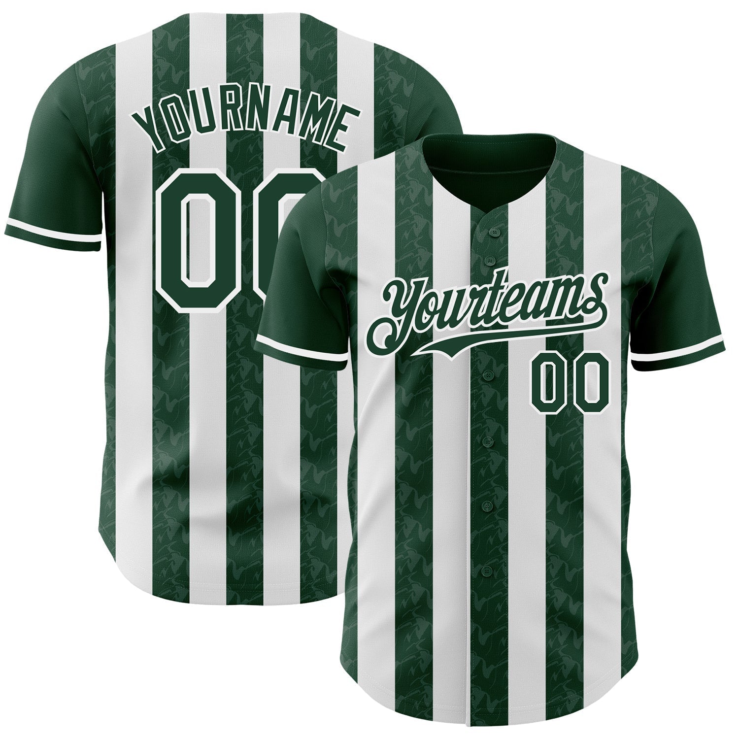 Custom Green-White Classic Vertical Stripe Fluid Liquid Texture Authentic Baseball Jersey baseball jersey product view 1