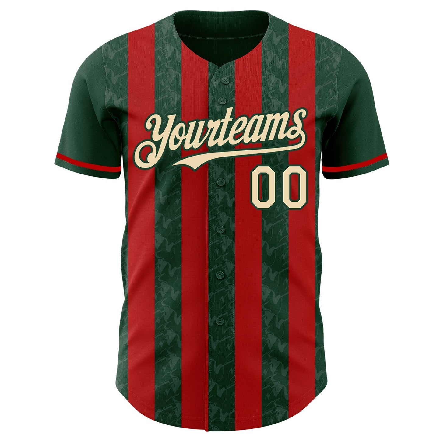 Custom Green Cream-Red Classic Vertical Stripe Fluid Liquid Texture Authentic Baseball Jersey baseball jersey product view 2