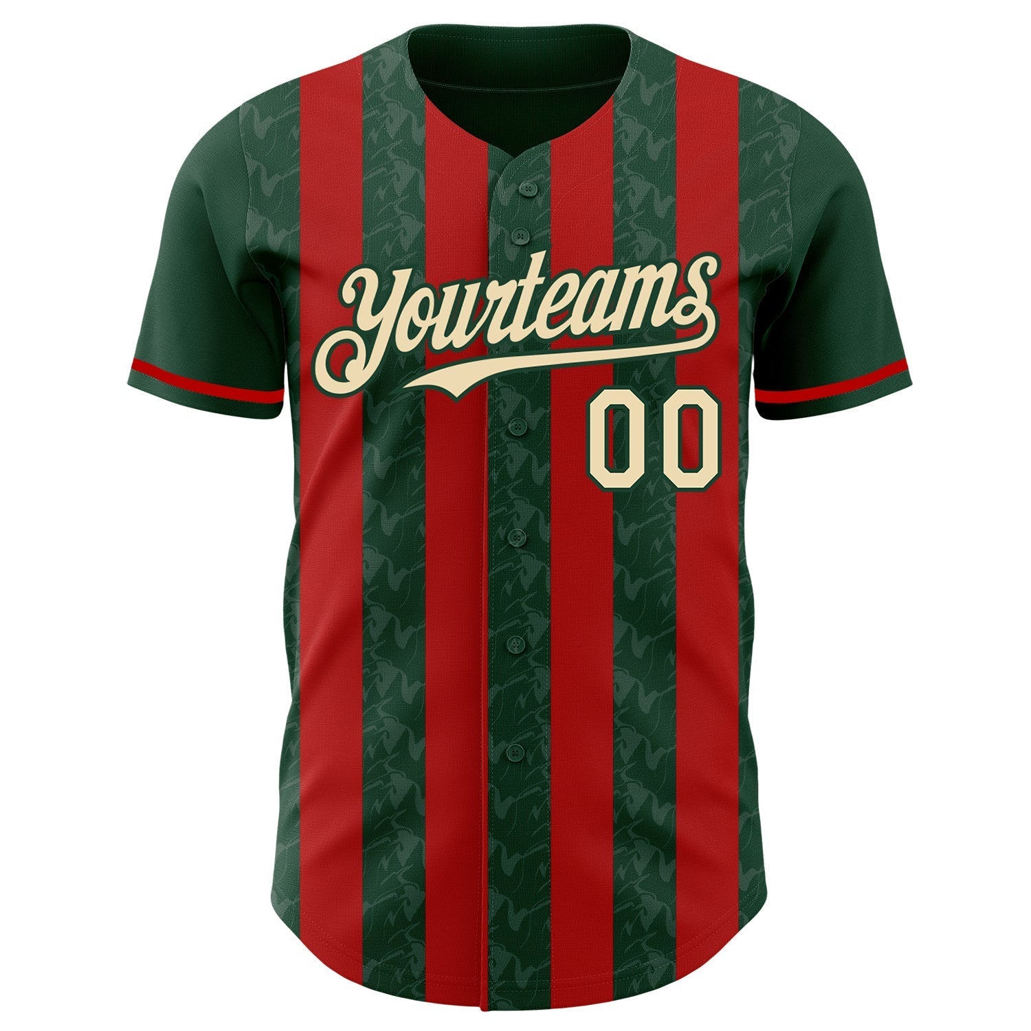 Custom Green Cream-Red Classic Vertical Stripe Fluid Liquid Texture Authentic Baseball Jersey baseball jersey product view 2