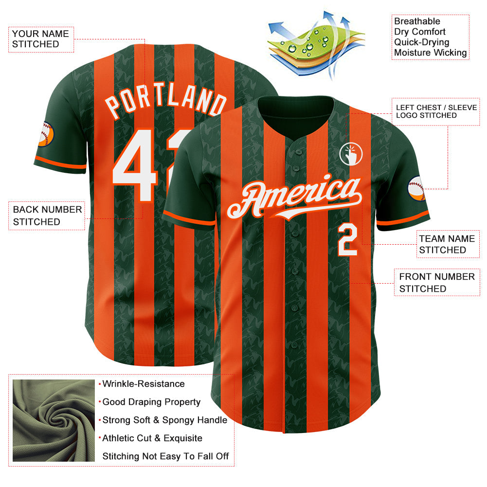 Custom Green White-Orange Classic Vertical Stripe Fluid Liquid Texture Authentic Baseball Jersey baseball jersey product view 3