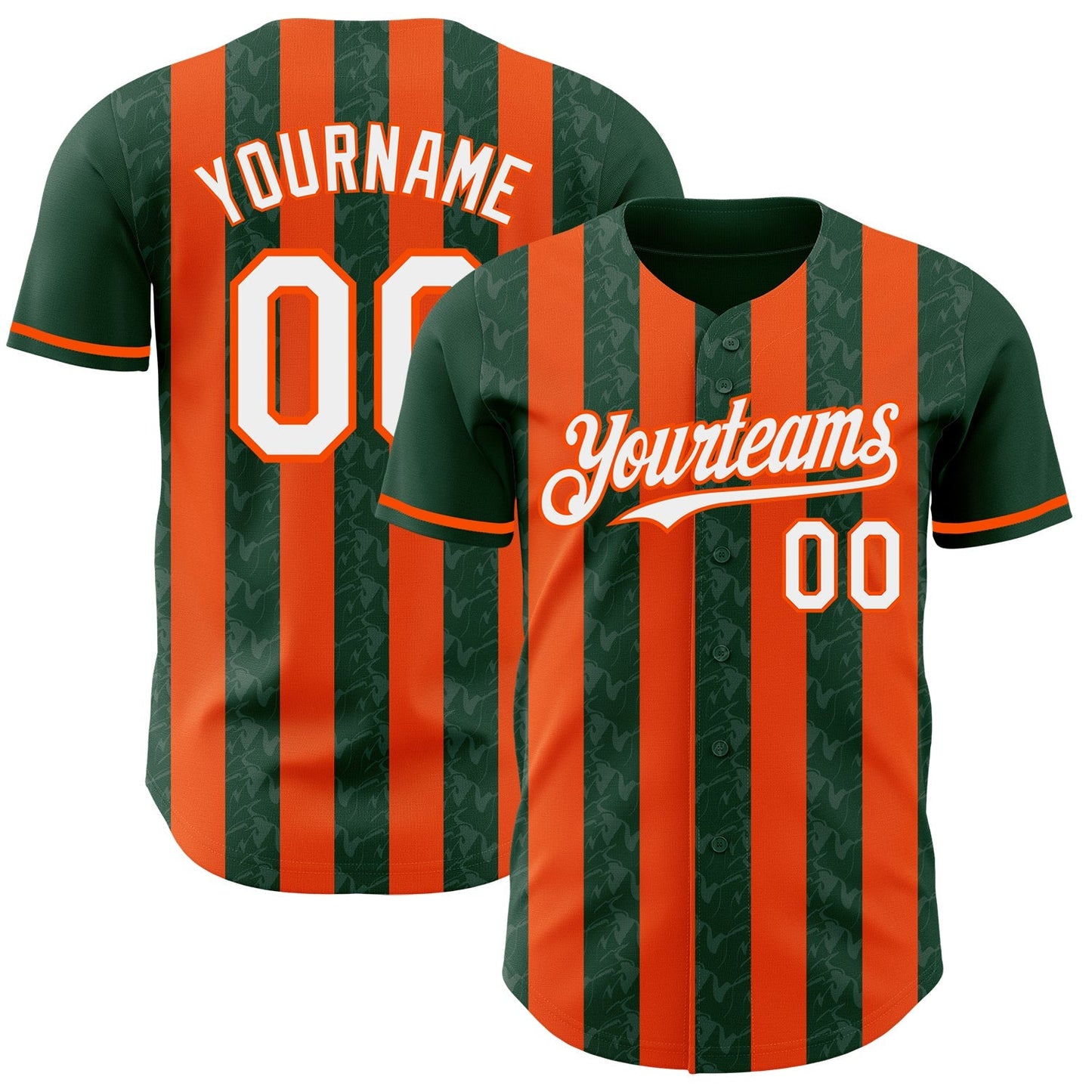 Custom Green White-Orange Classic Vertical Stripe Fluid Liquid Texture Authentic Baseball Jersey baseball jersey product view 1