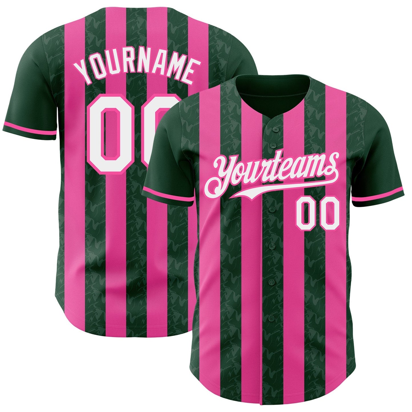 Custom Green White-Pink Classic Vertical Stripe Fluid Liquid Texture Authentic Baseball Jersey baseball jersey product view 1