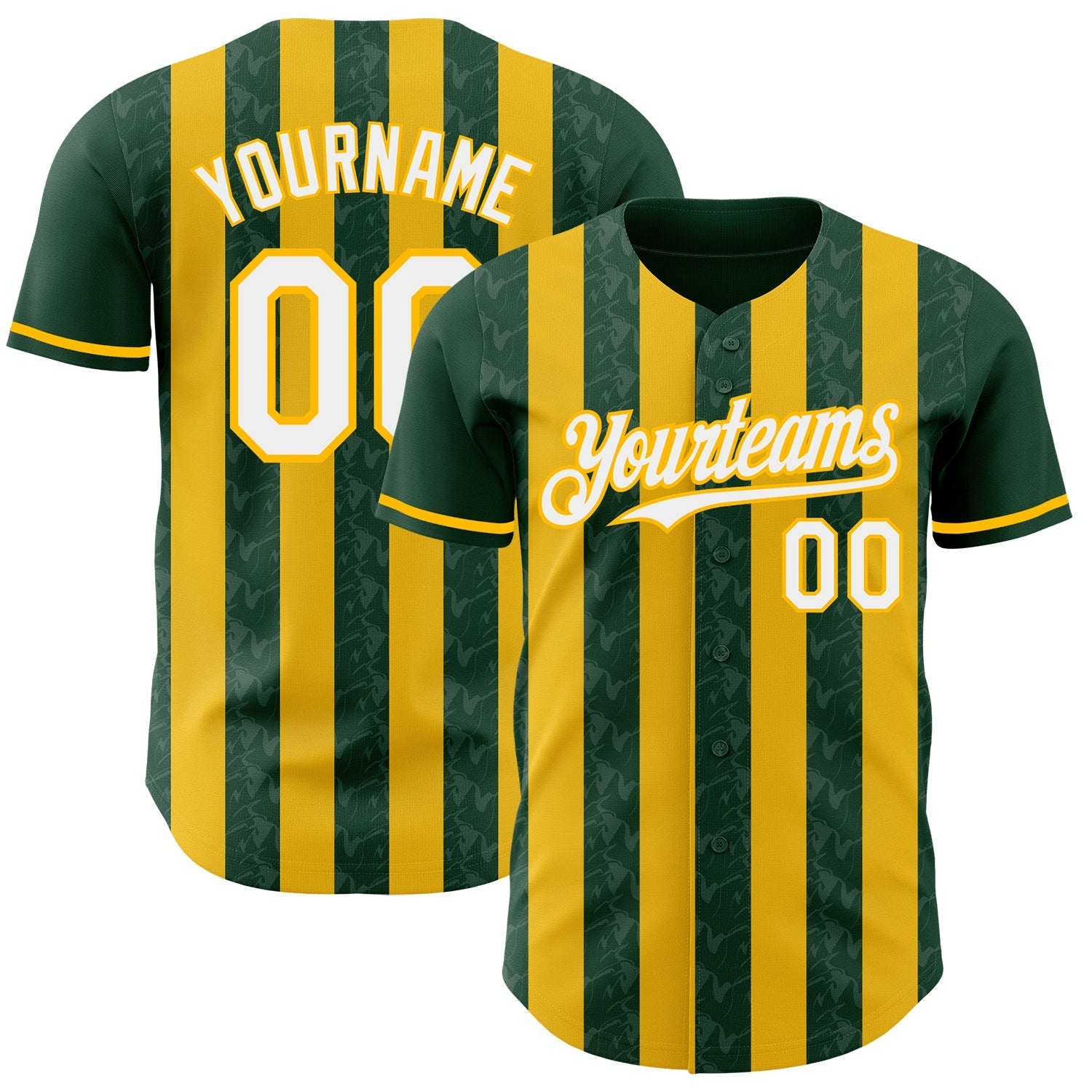 Custom Green White-Gold Classic Vertical Stripe Fluid Liquid Texture Authentic Baseball Jersey baseball jersey product view 1