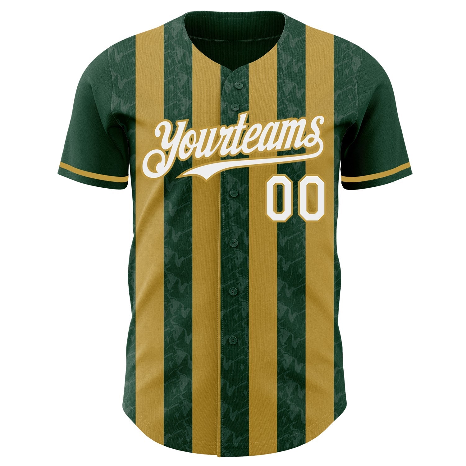 Custom Green White-Old Gold Classic Vertical Stripe Fluid Liquid Texture Authentic Baseball Jersey baseball jersey product view 2