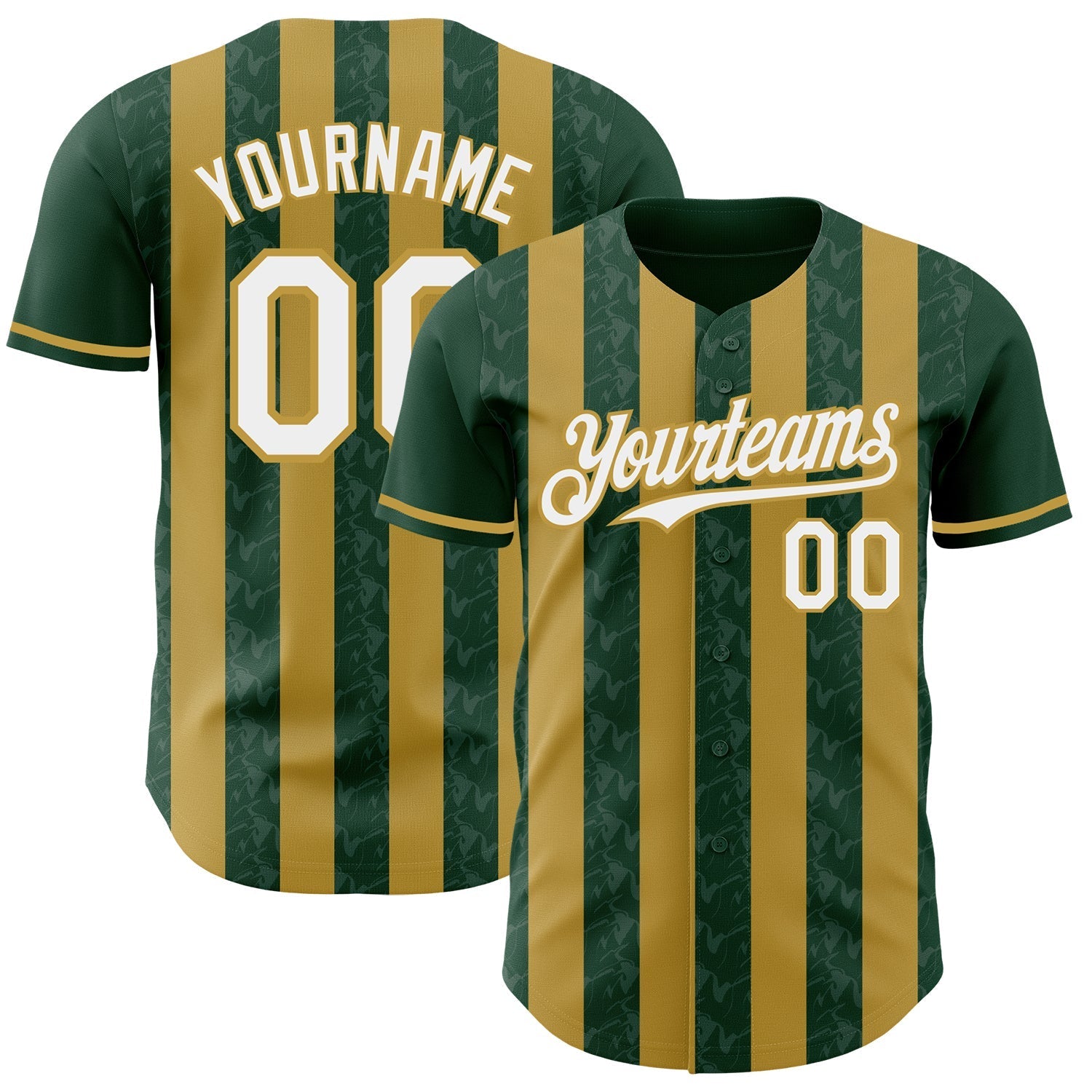 Custom Green White-Old Gold Classic Vertical Stripe Fluid Liquid Texture Authentic Baseball Jersey baseball jersey product view 1