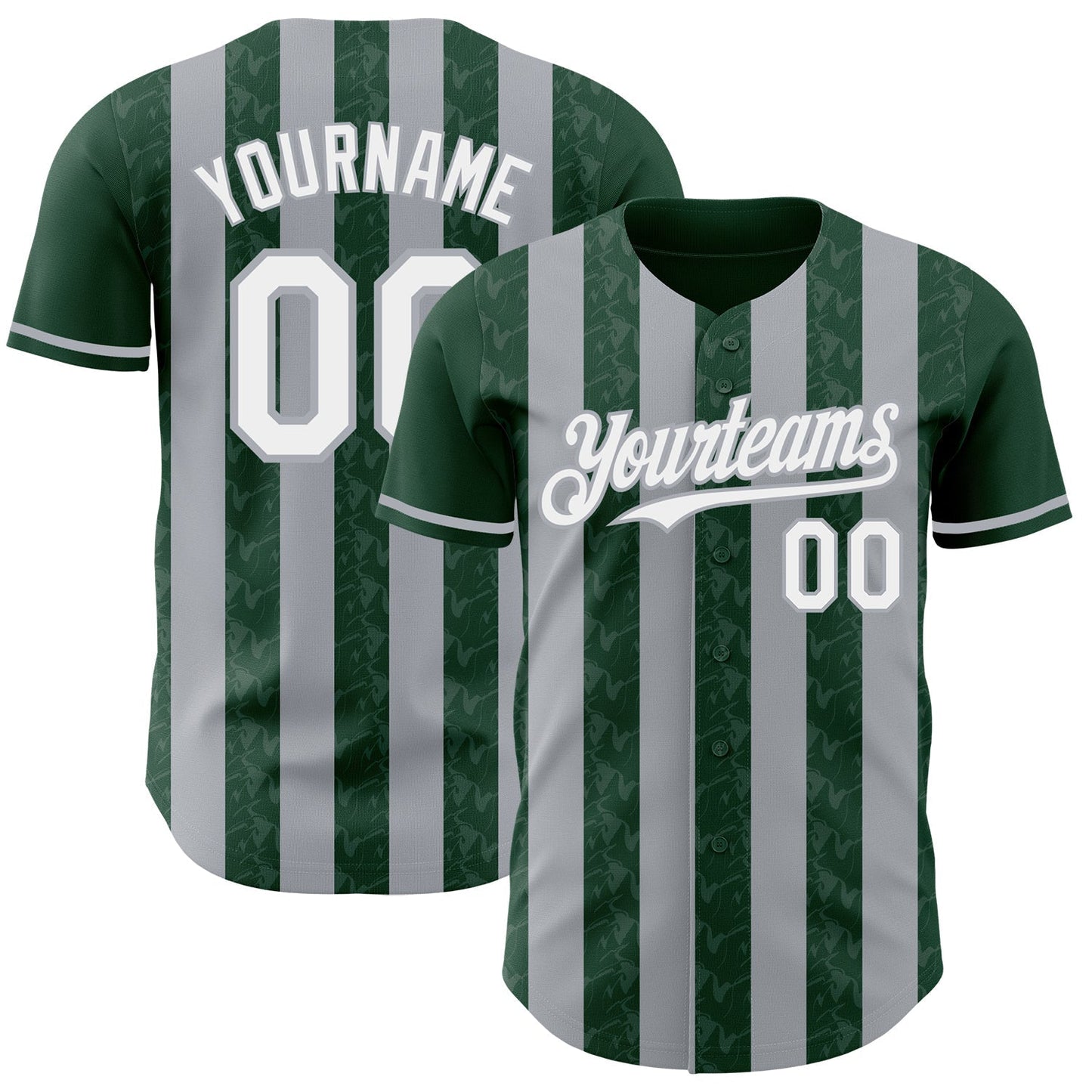 Custom Green White-Gray Classic Vertical Stripe Fluid Liquid Texture Authentic Baseball Jersey baseball jersey product view 1