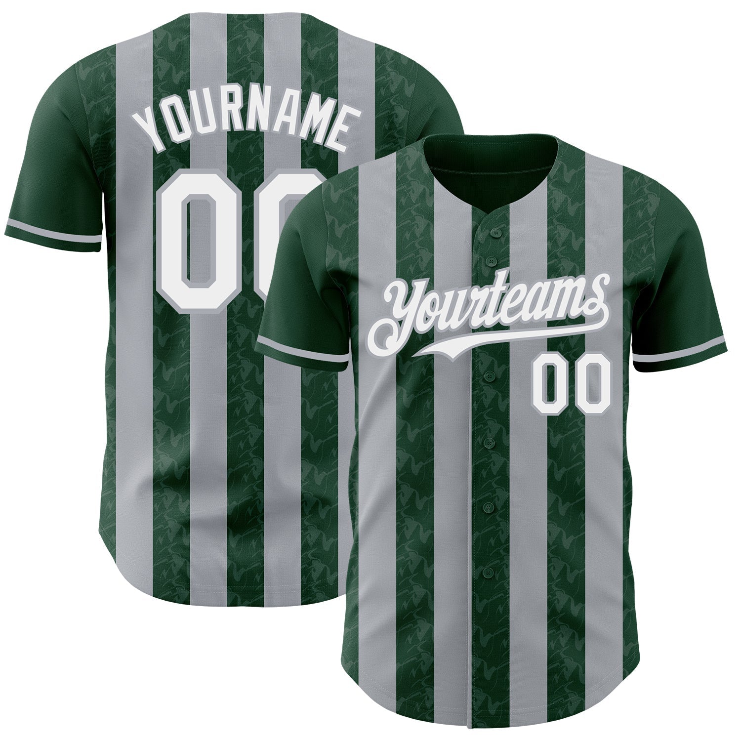 Custom Green White-Gray Classic Vertical Stripe Fluid Liquid Texture Authentic Baseball Jersey baseball jersey product view 1
